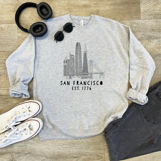 San Francisco Skyline - Unisex Sweatshirt - Heather Gray, Dusty Blue, Mauve, or Gold