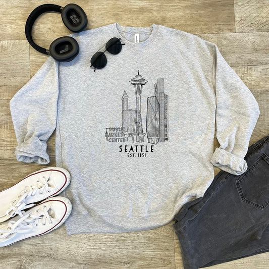 Seattle Skyline - Unisex Sweatshirt - Heather Gray, Dusty Blue, Mauve, or Gold