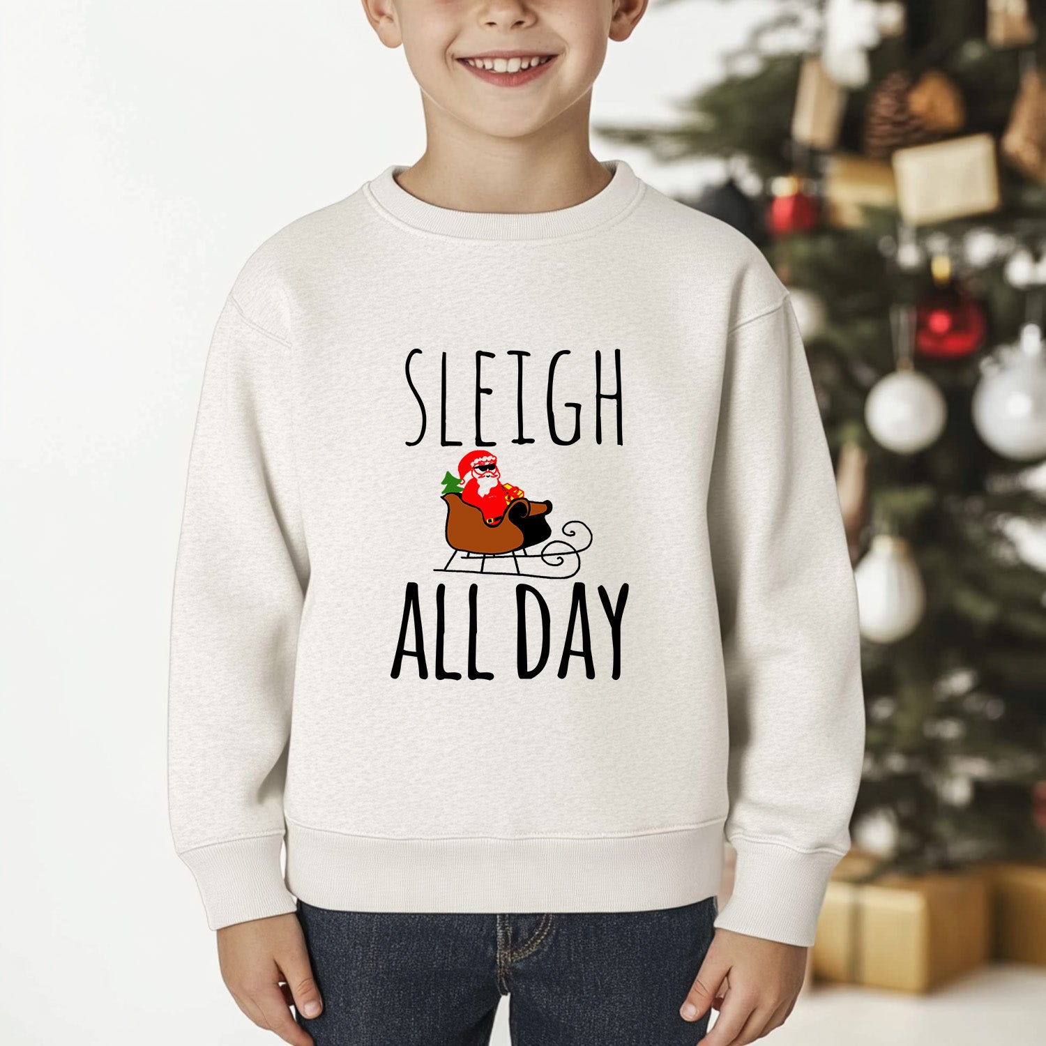 Sleigh All Day - Christmas Kid's Sweatshirt - Oatmeal