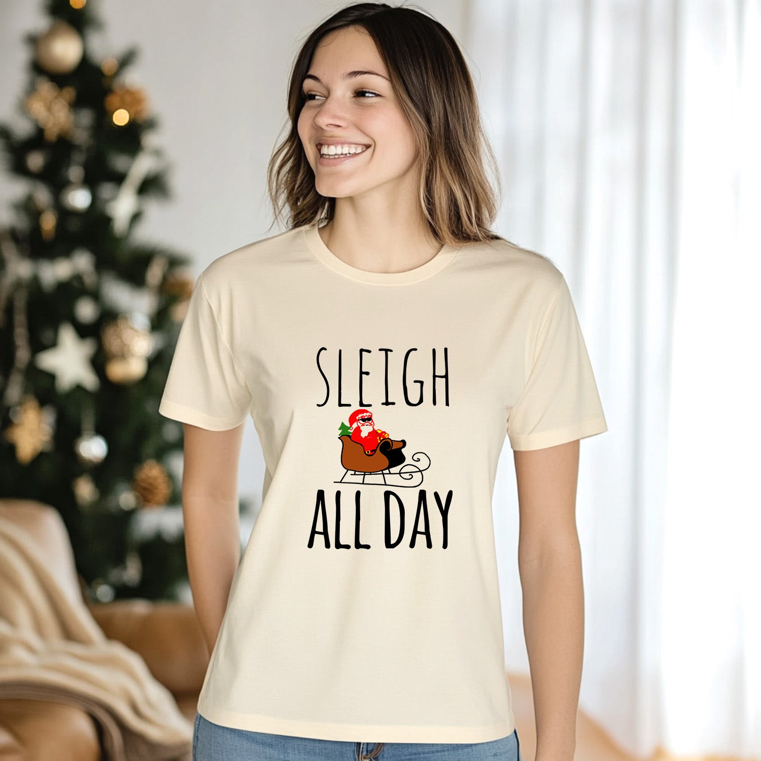 Sleigh All Day - Christmas Men's / Unisex Tee - Oatmeal