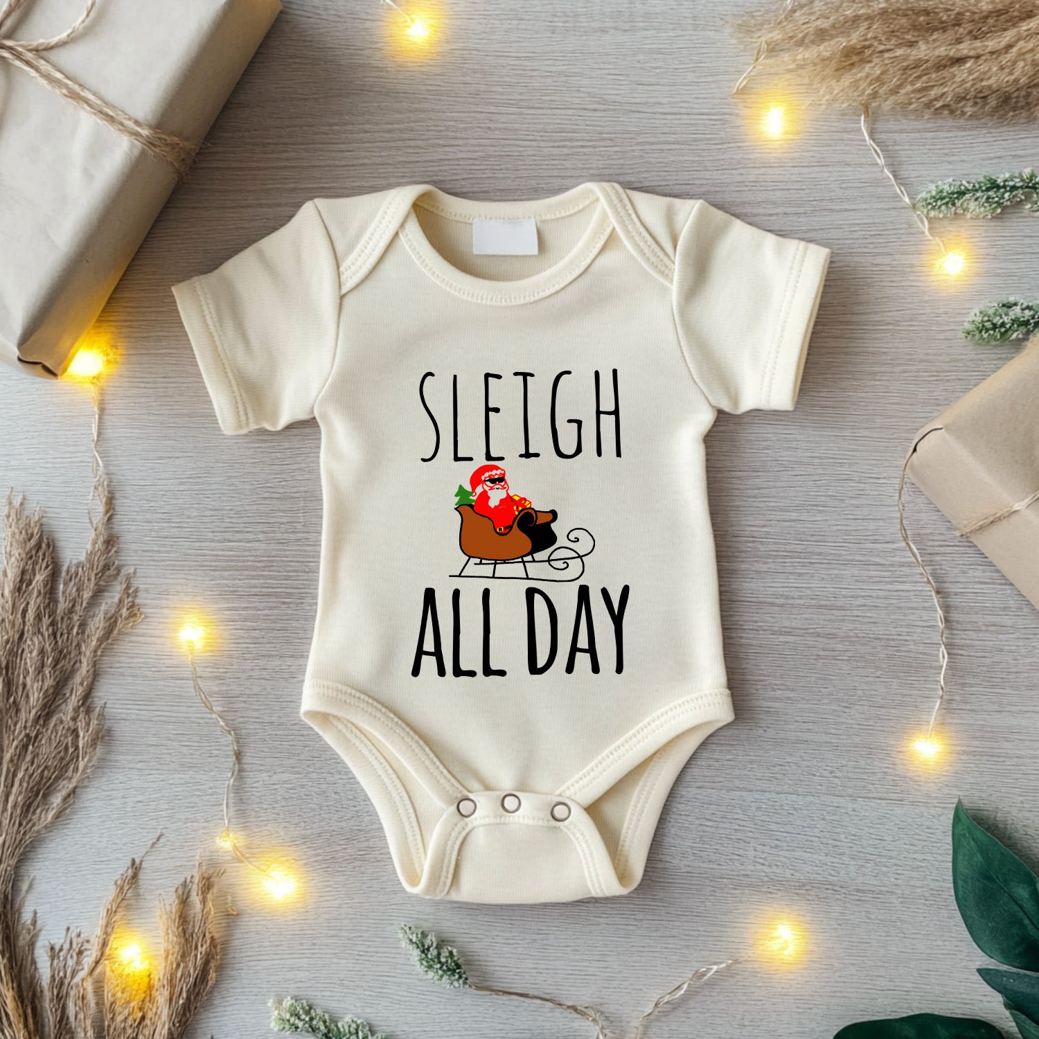 Sleigh All Day - Christmas Onesie - Oatmeal