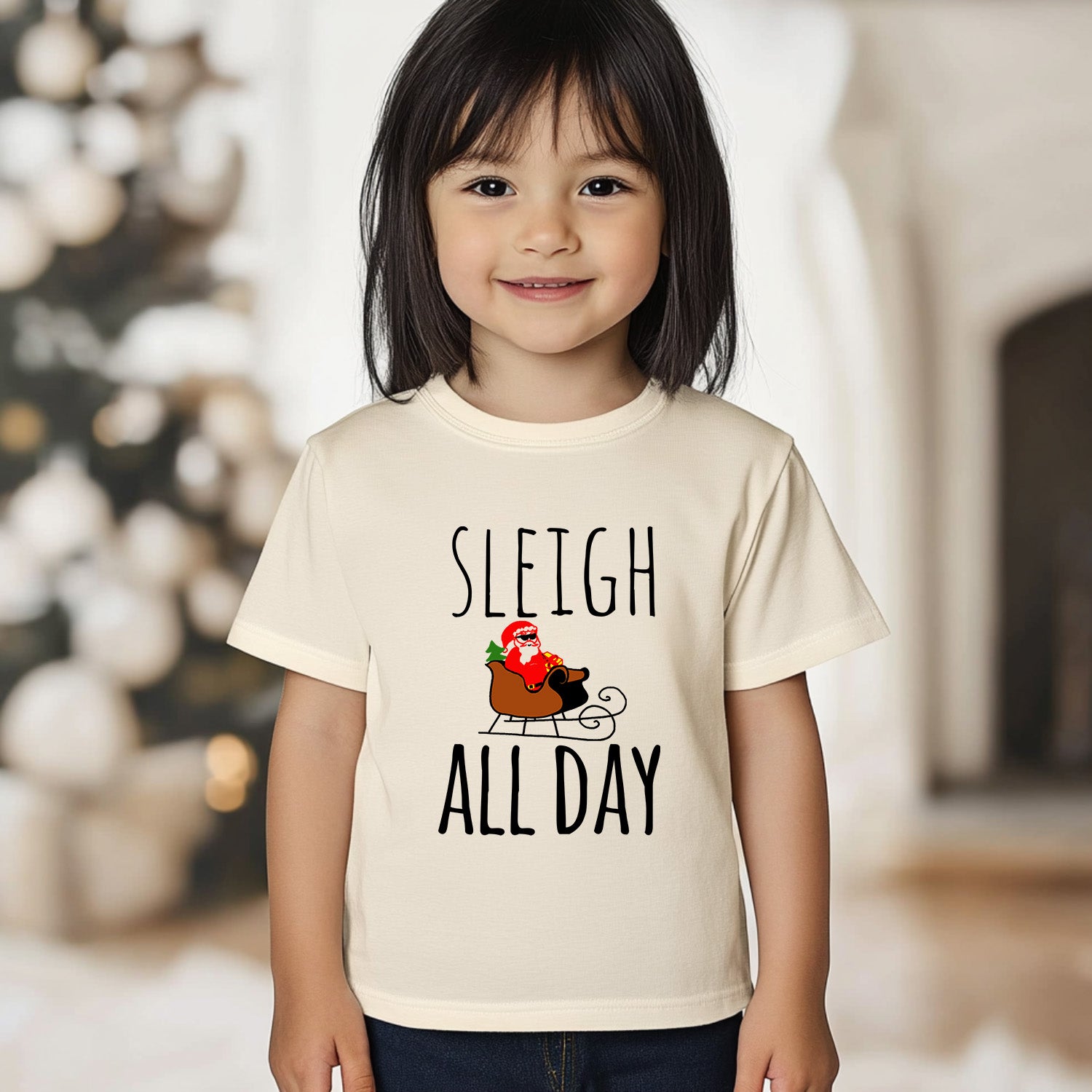Sleigh All Day - Christmas Toddler Tee - Oatmeal