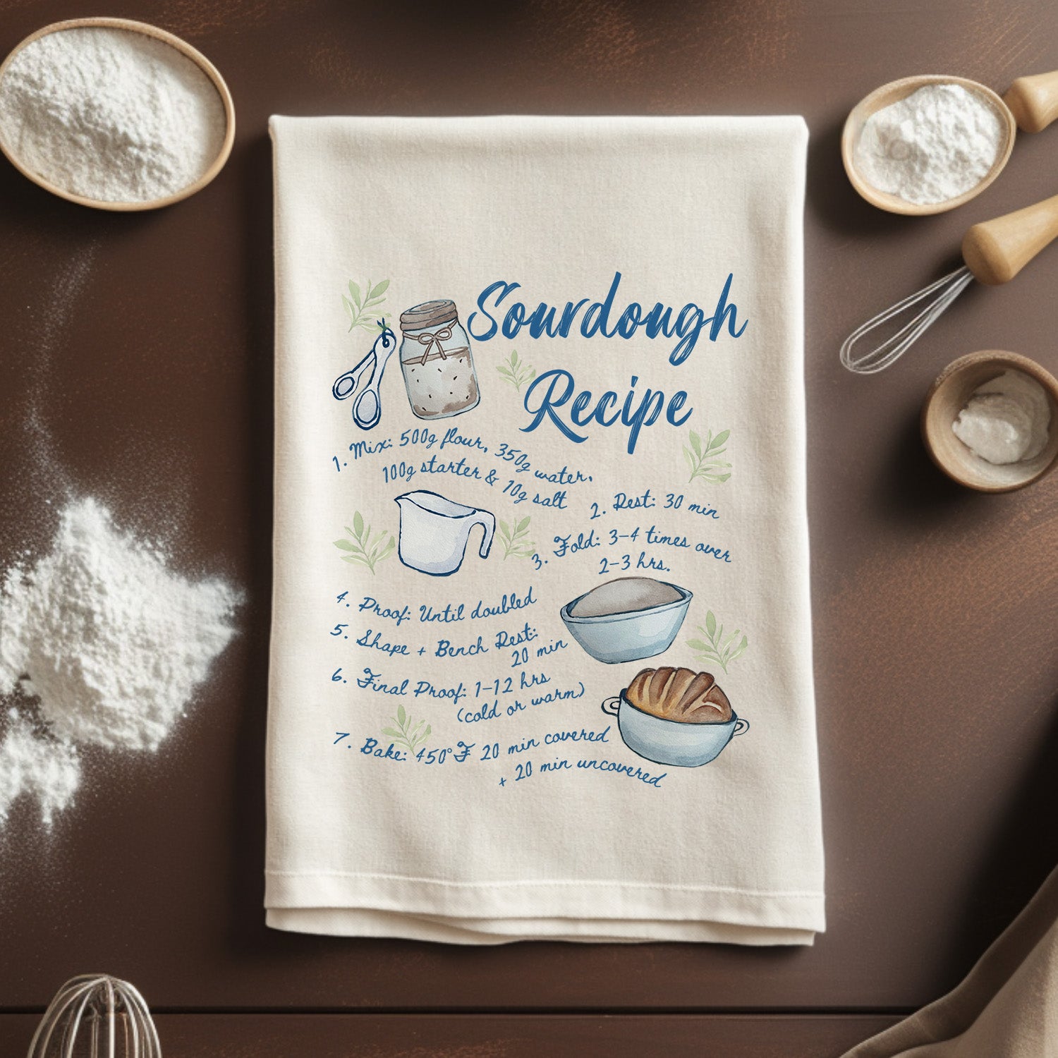Sourdough Recipe - Watercolor Kitchen Towel
