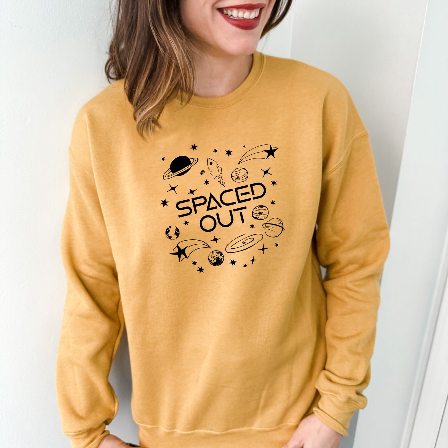 Spaced Out - Unisex Sweatshirt - Heather Gray, Dusty Blue, Mauve, or Gold