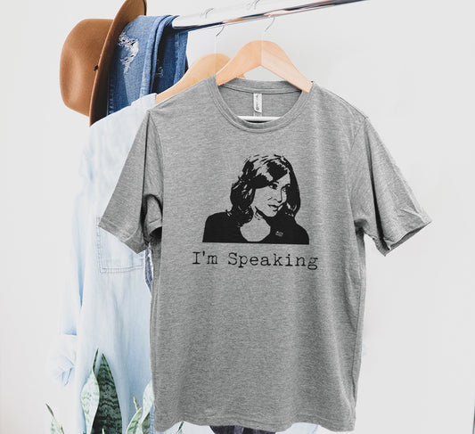 I'm Speaking (Kamala Harris) - Men's / Unisex Tee - Stonewash Blue, Sage, Lavender, or Heather Gray