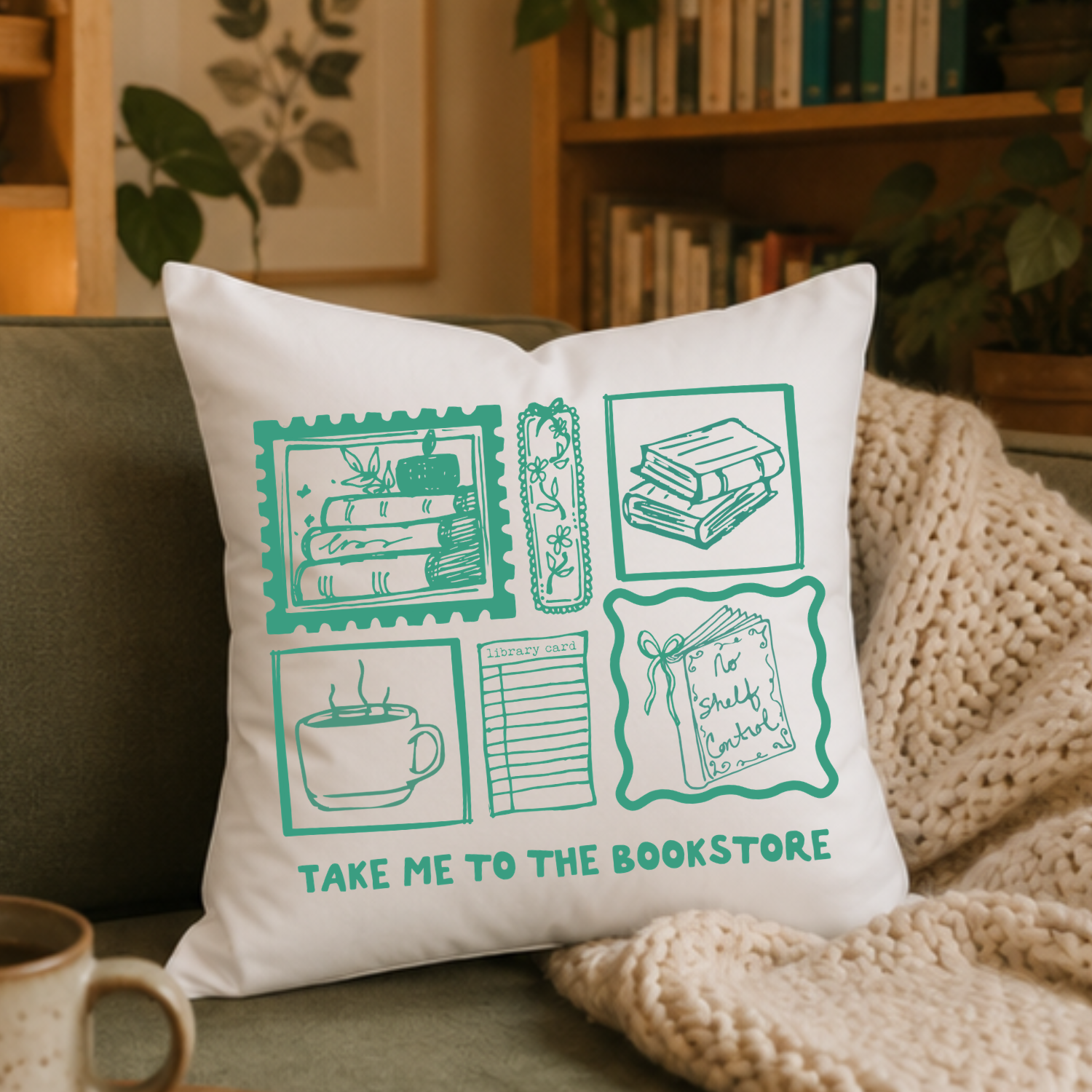 Take Me To The Bookstore Throw Pillow