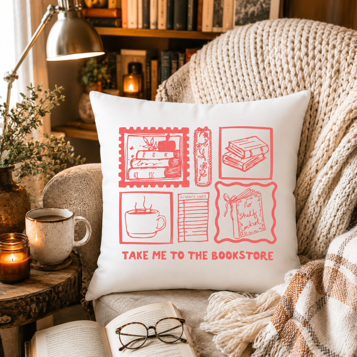 Take Me To The Bookstore Throw Pillow