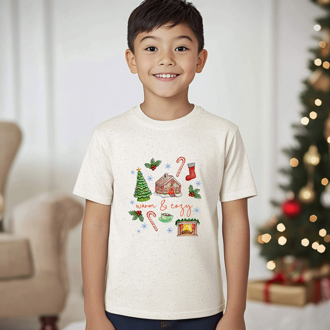 Warm + Cozy - Christmas Kid's Tee - Oatmeal