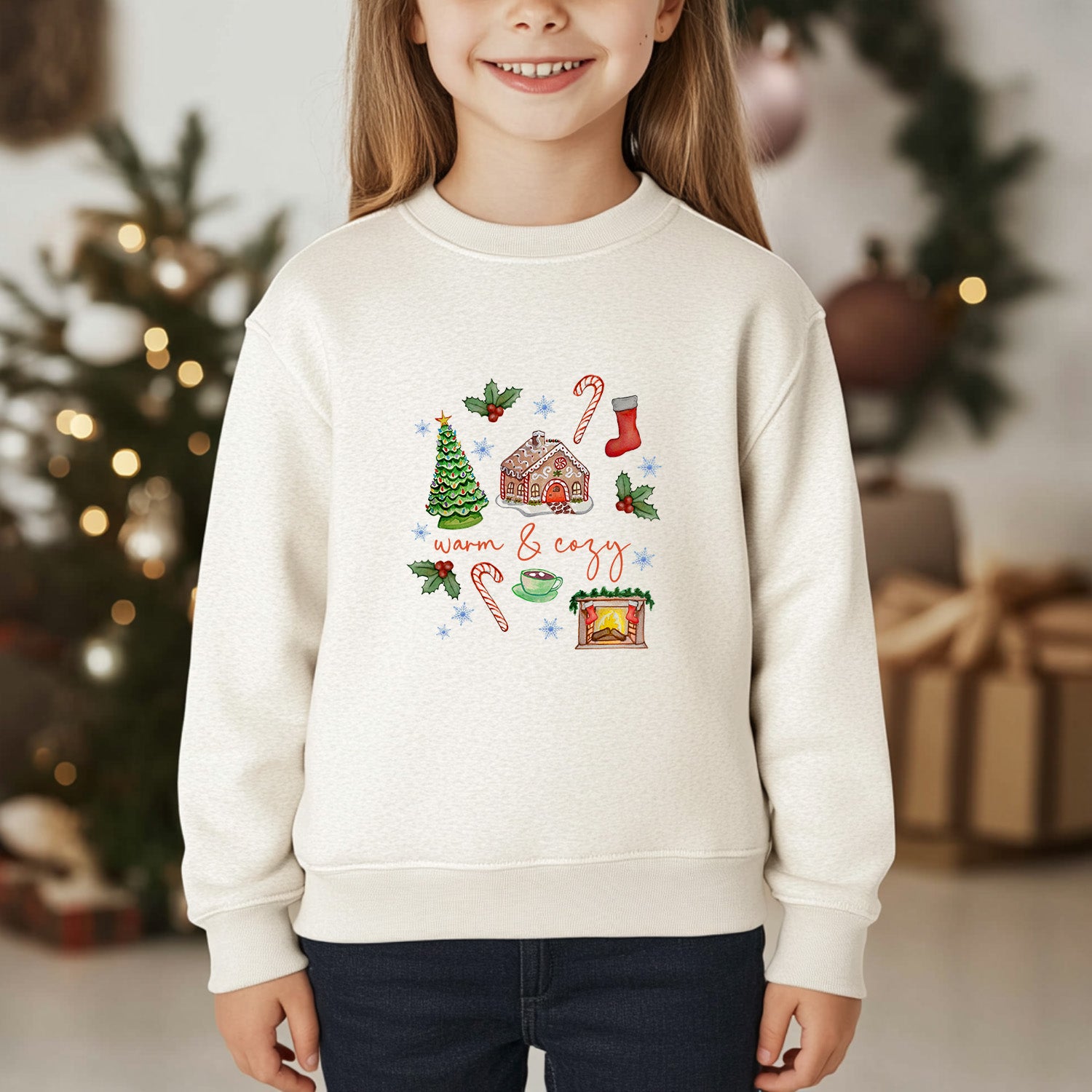 Warm + Cozy - Christmas Kid's Sweatshirt - Oatmeal