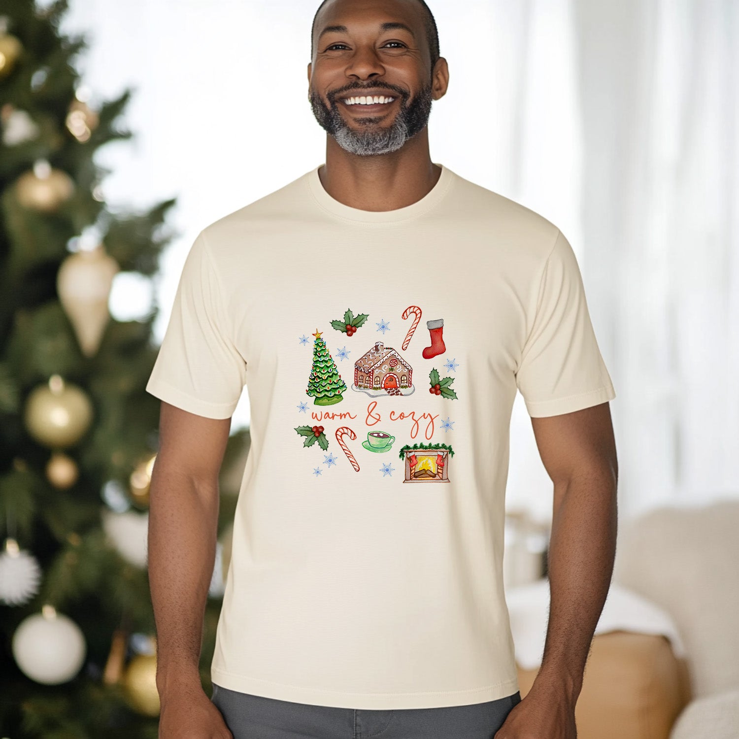 Warm + Cozy - Christmas Men's / Unisex Tee - Oatmeal