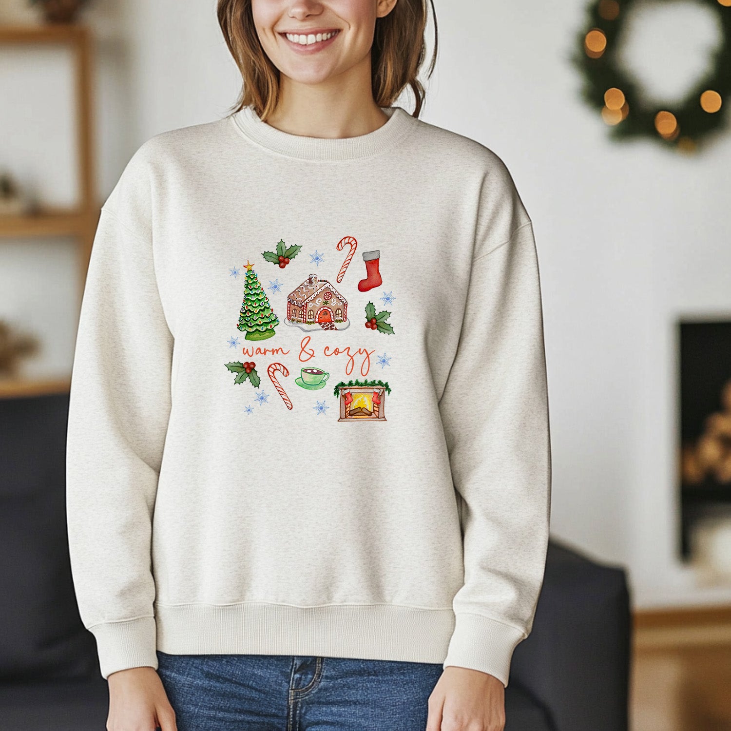 Warm + Cozy - Christmas Unisex Sweatshirt - Oatmeal