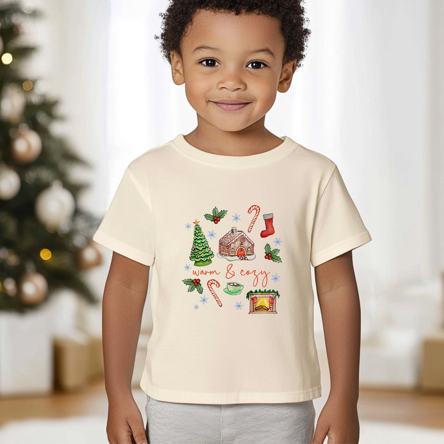 Warm + Cozy - Christmas Toddler Tee - Oatmeal