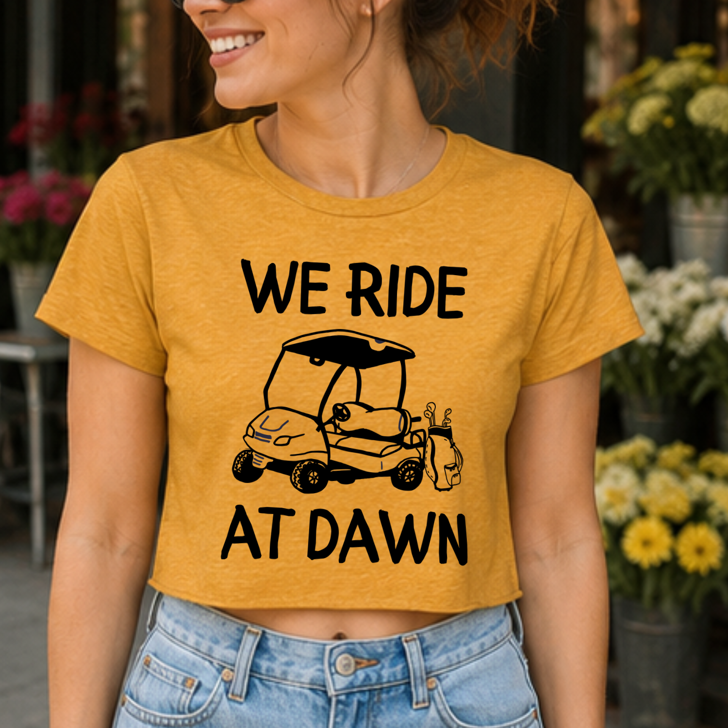 We Ride At Dawn Women's Golf Crop Tee | Funny Golf Shirt