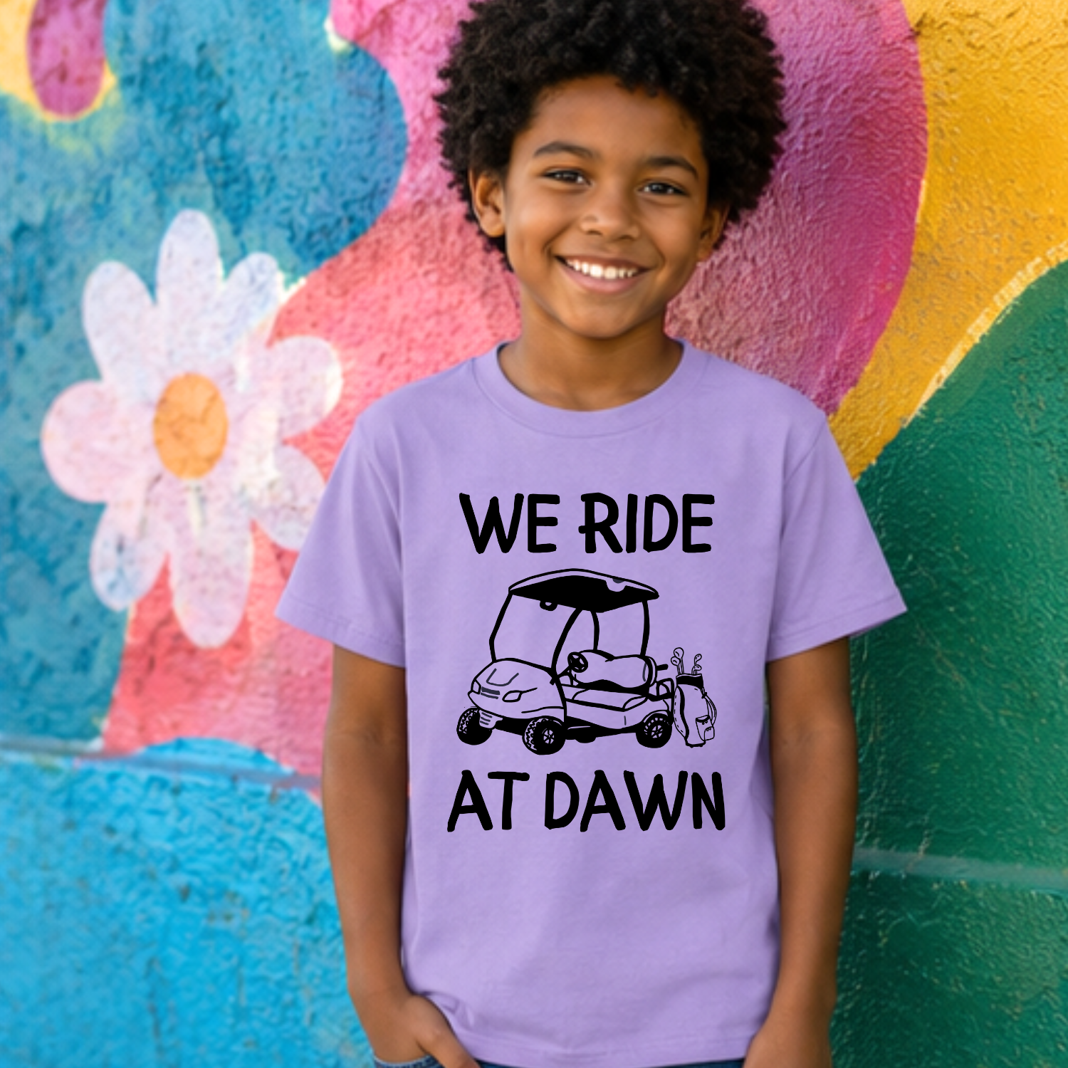 We Ride At Dawn Kid's Golf T-Shirt | Funny Youth Golf Tee