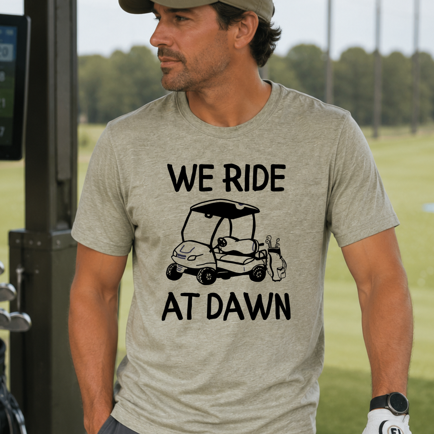 We Ride At Dawn Golf T-Shirt | Funny Men's/Unisex Golf Tee