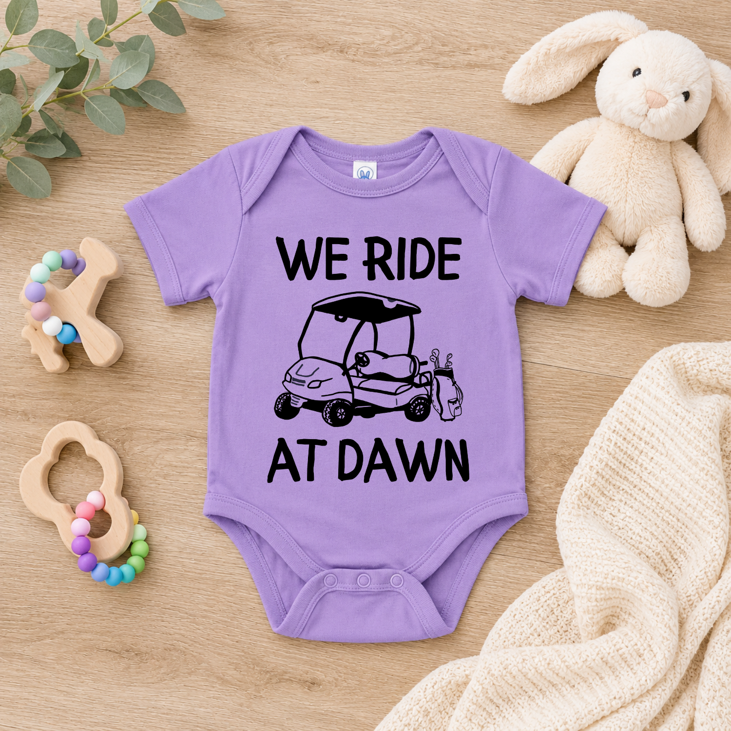We Ride At Dawn Golf Baby Onesie | Funny Golf Baby Bodysuit