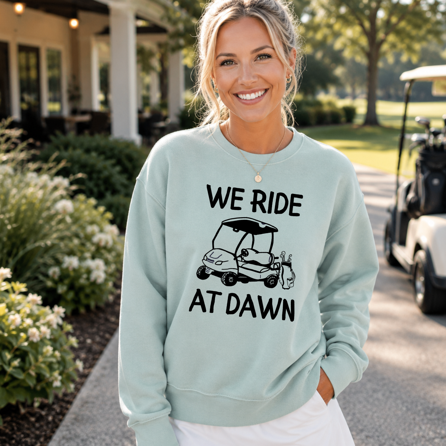 We Ride At Dawn Golf Sweatshirt | Funny Unisex Golf Crewneck