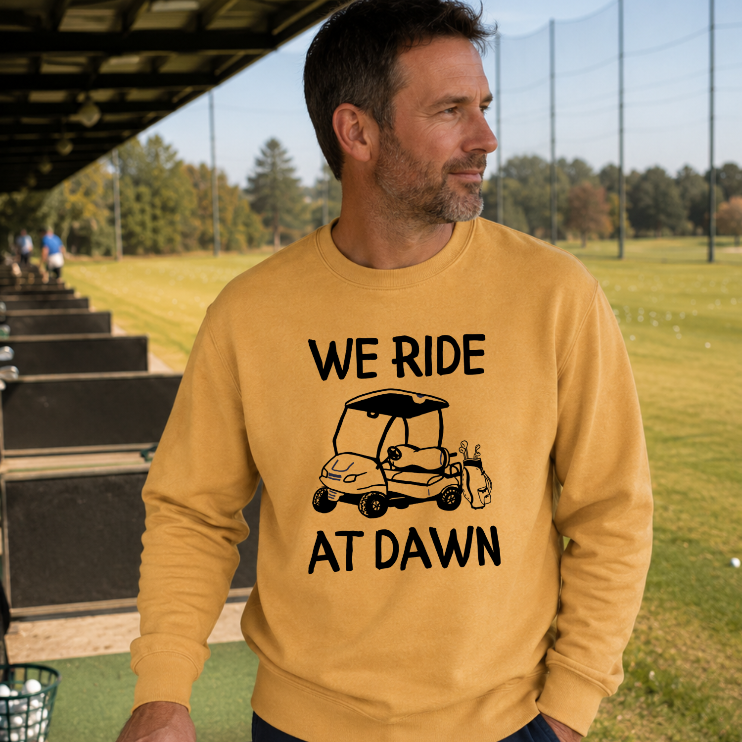 We Ride At Dawn Golf Sweatshirt | Funny Unisex Golf Crewneck