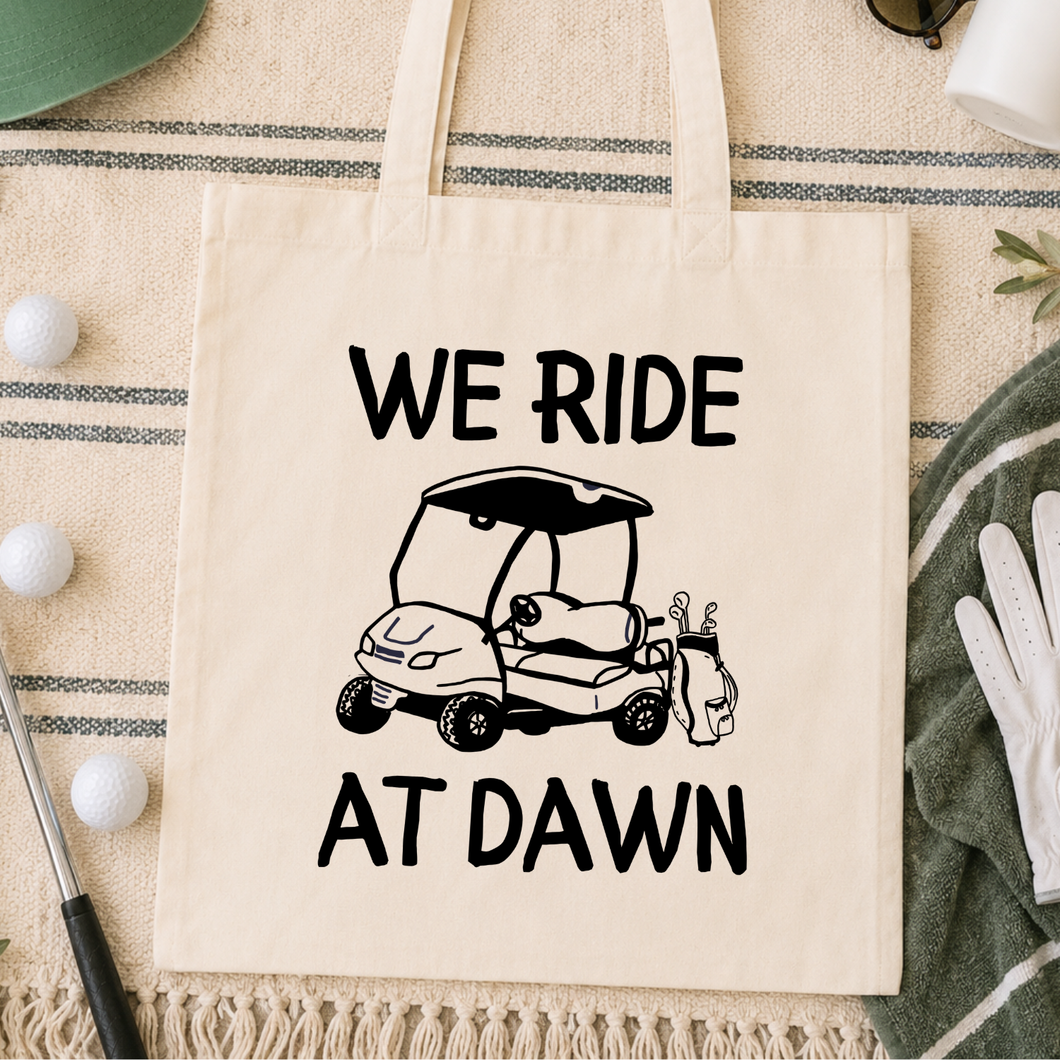 We Ride At Dawn Golf Tote Bag | Funny Golf Canvas Tote