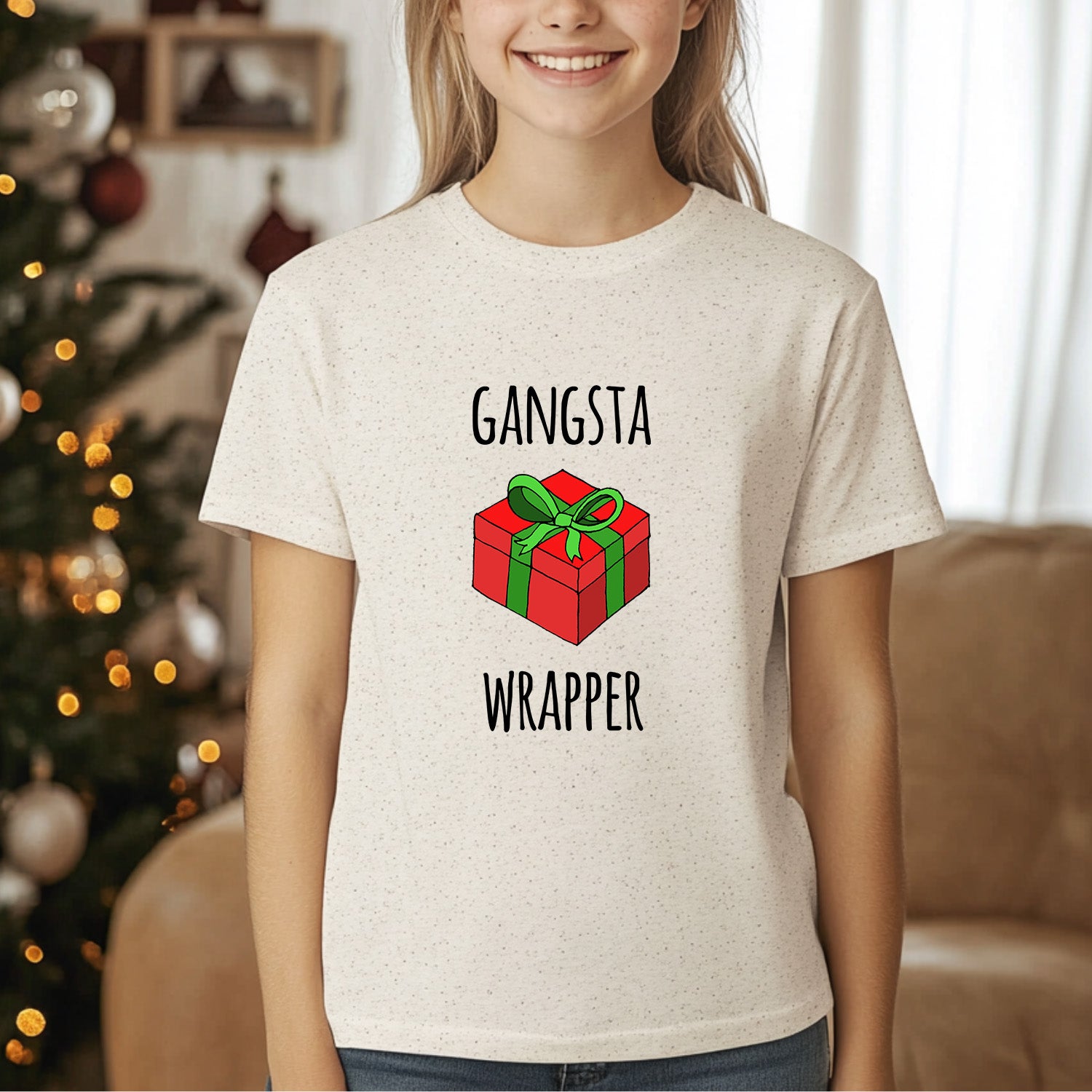Gangsta Wrapper - Christmas Kid's Tee - Oatmeal