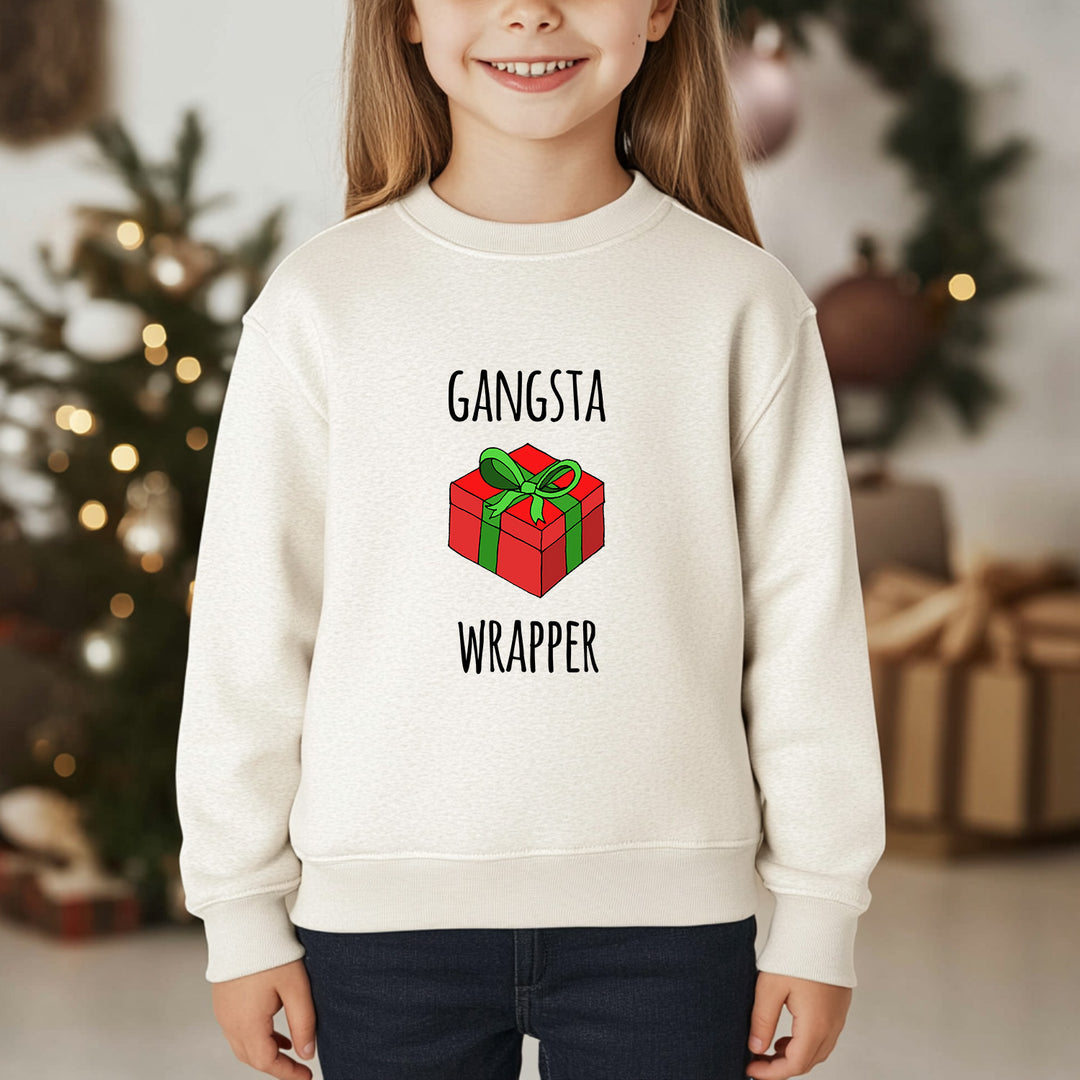 Gangsta Wrapper - Christmas Kid's Sweatshirt - Oatmeal