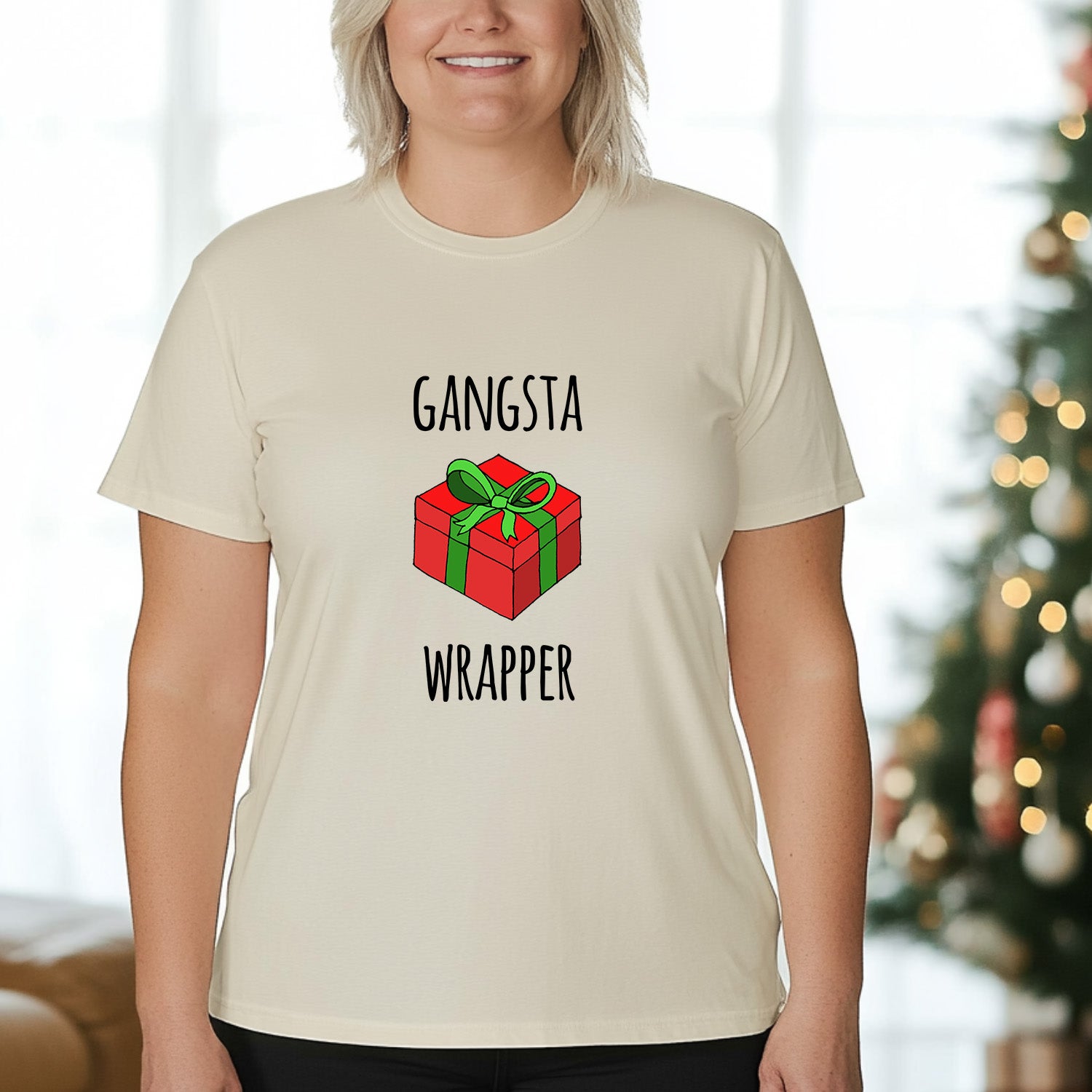 Gangsta Wrapper - Christmas Men's / Unisex Tee - Oatmeal
