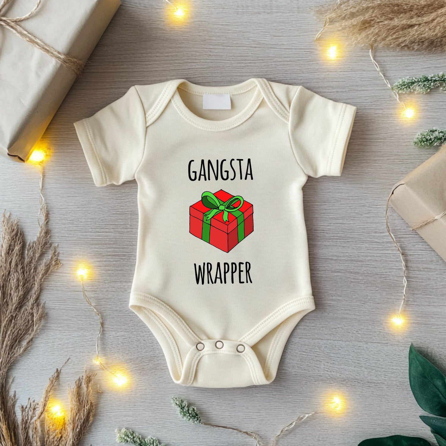 Gangsta Wrapper - Christmas Onesie - Oatmeal