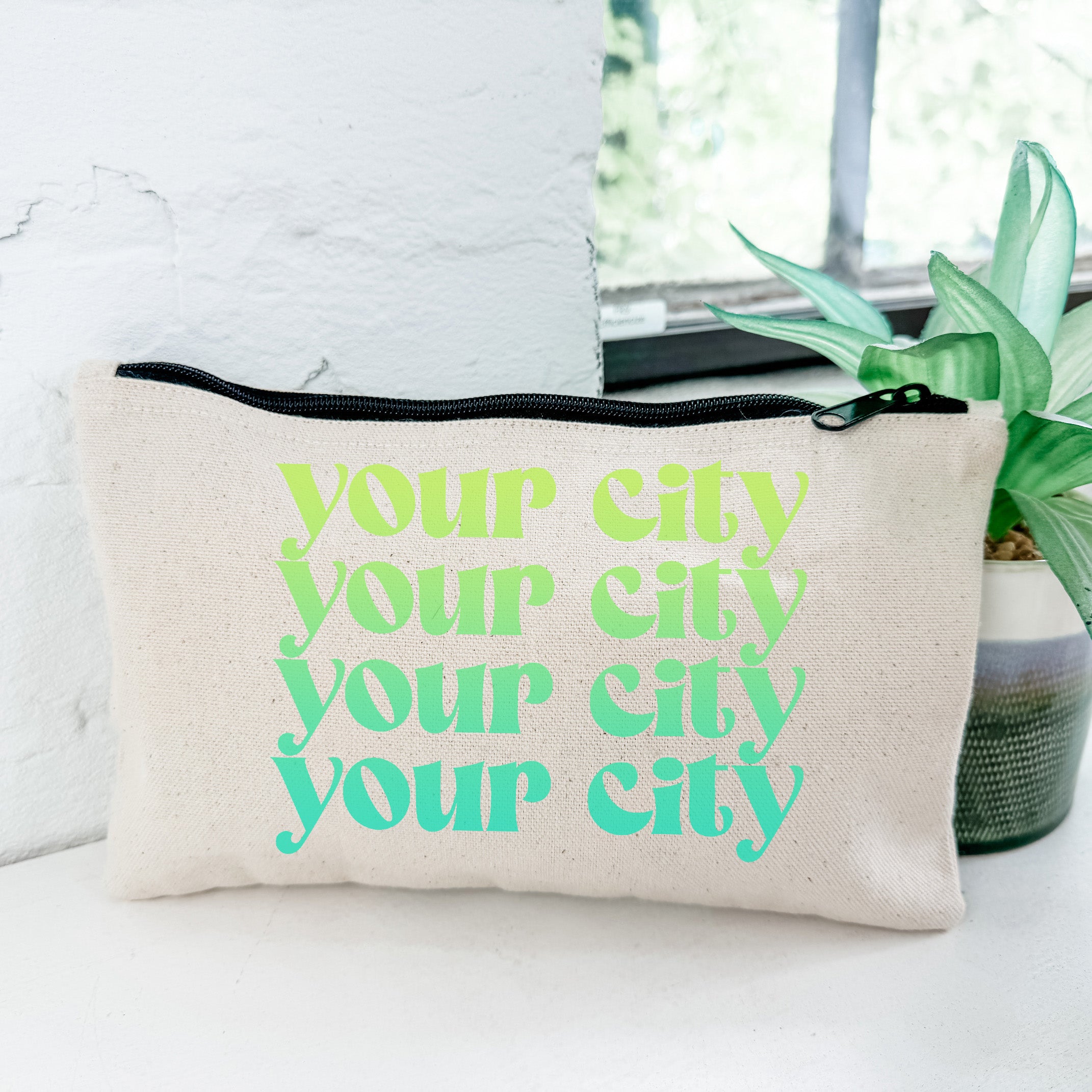 Your City - Personalized Zipper Pouch - Ombre Cities Collection - Blue, Green, or Orange