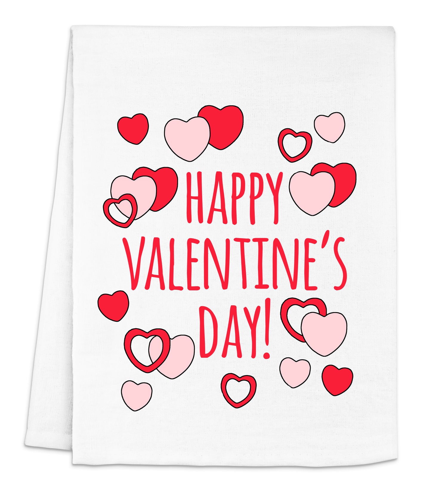 a valentine's day napkin with hearts and the words happy valentine's day