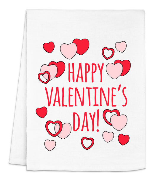 a valentine's day napkin with hearts and the words happy valentine's day