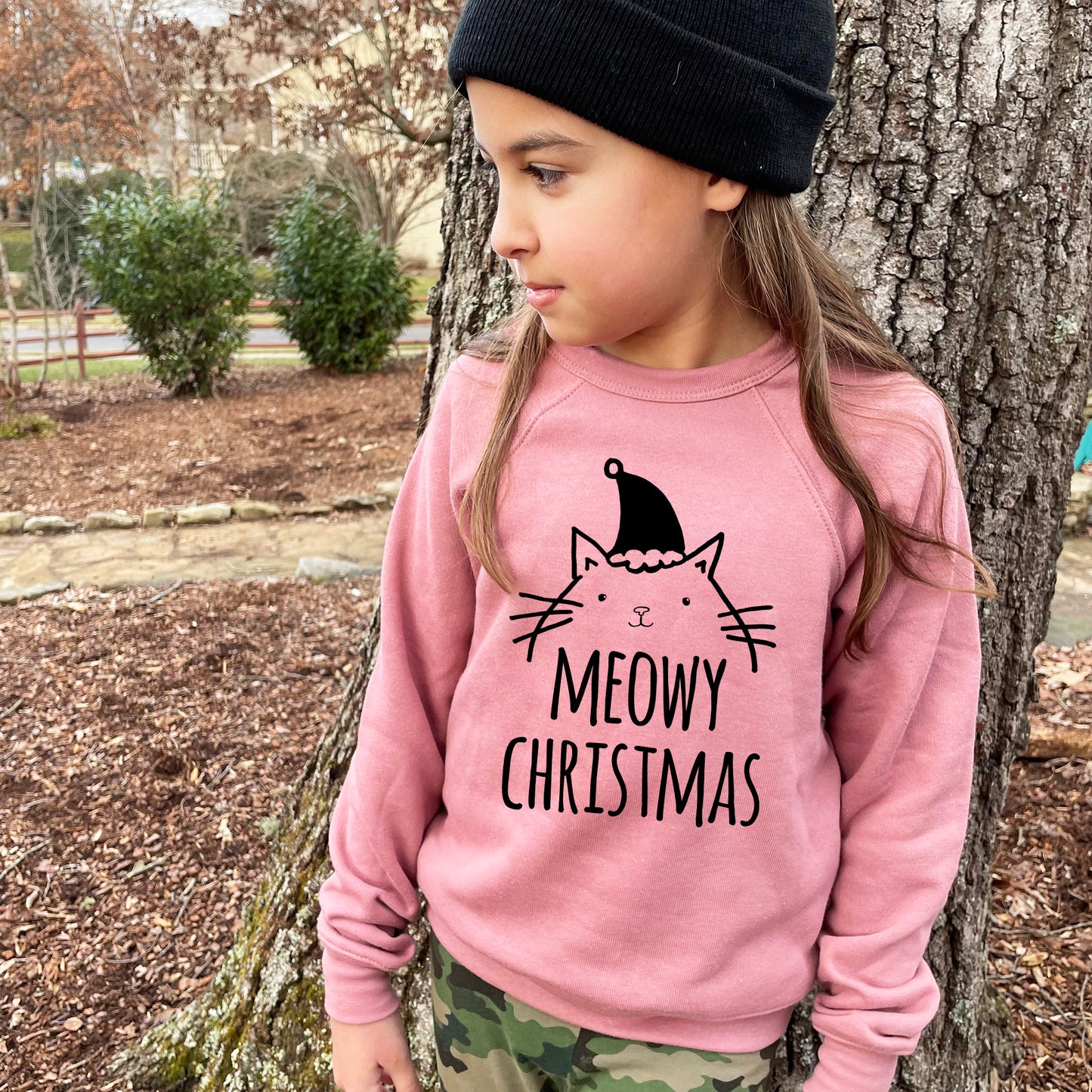 Meowy Christmas (Cat) - Kid's Sweatshirt - Heather Gray or Mauve