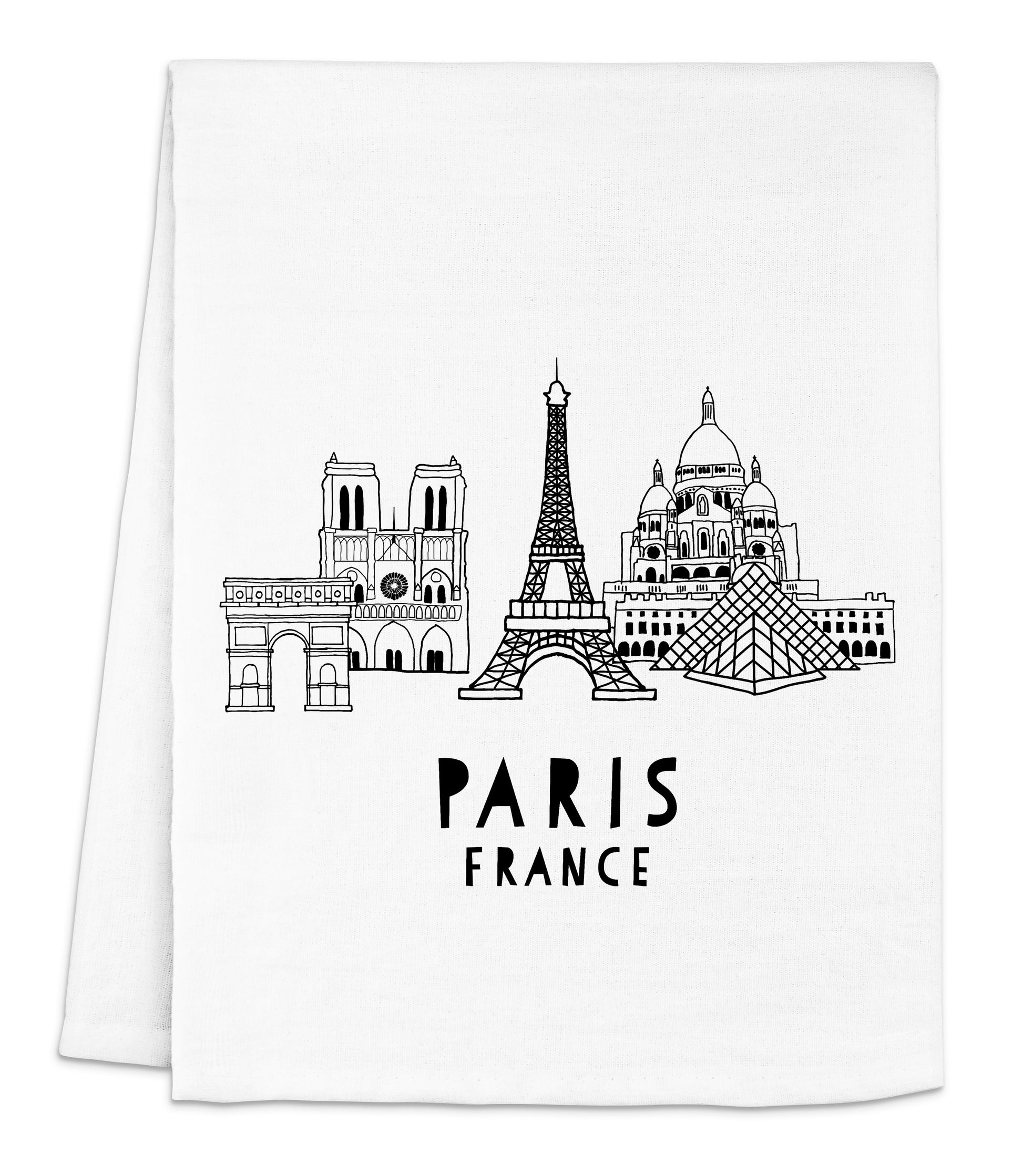 a white towel with a picture of the eiffel tower