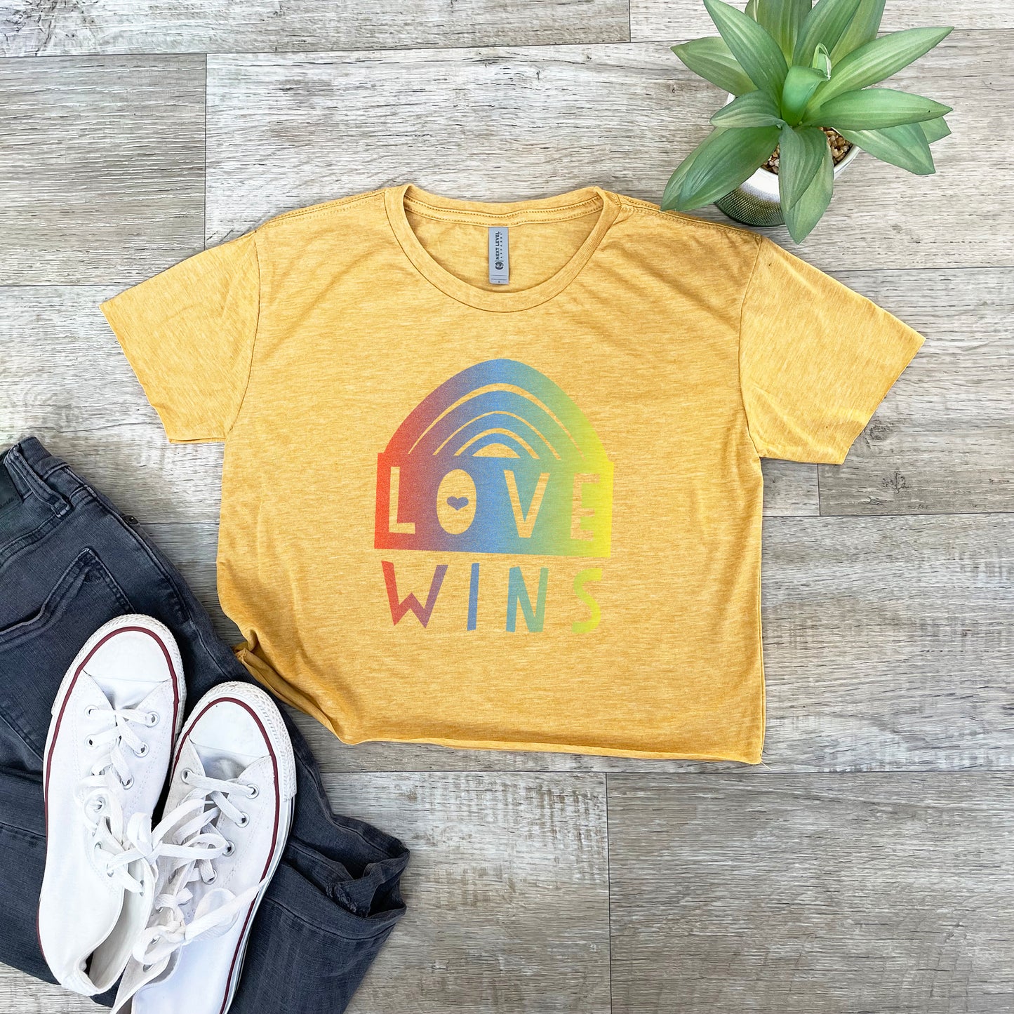 Love Wins (Rainbow) - Women's Crop Tee - Heather Gray or Gold
