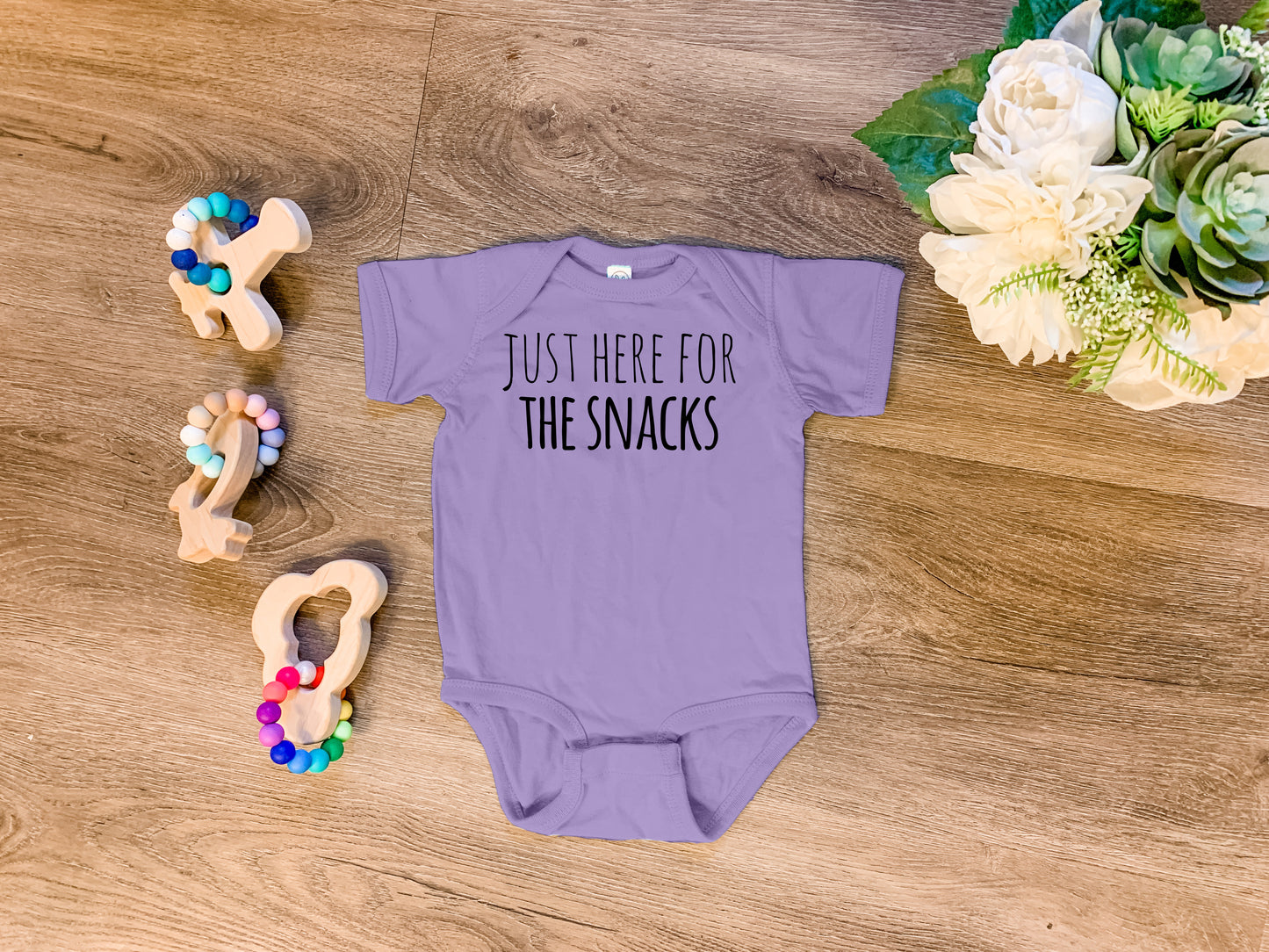 Just Here For The Snacks - Onesie - Heather Gray, Chill, or Lavender