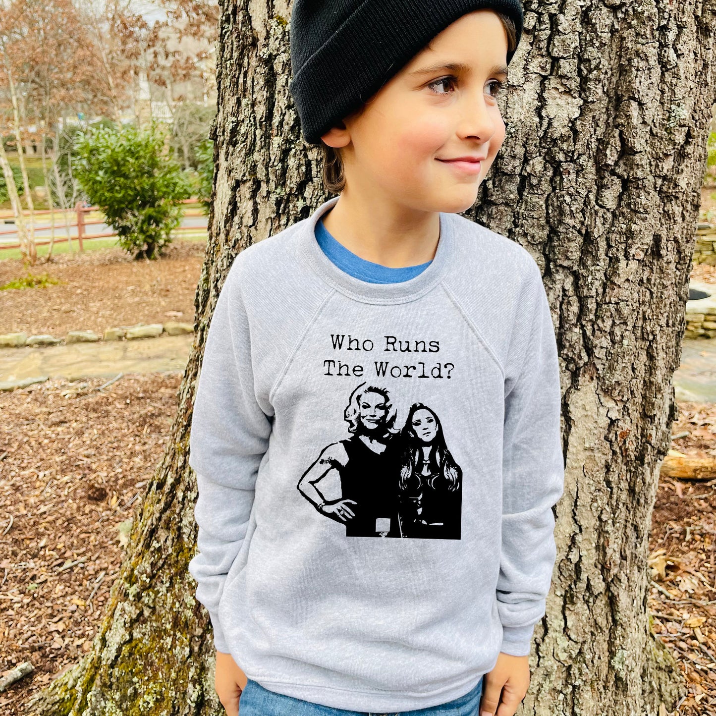 Who Runs The World - Kid's Sweatshirt - Heather Gray or Mauve