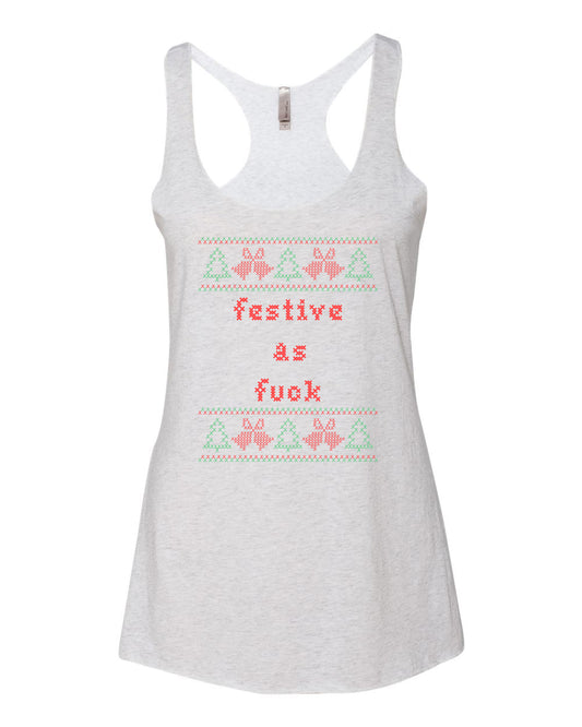 Festive As Fuck - Cross Stitch Design - Women's Tank - White