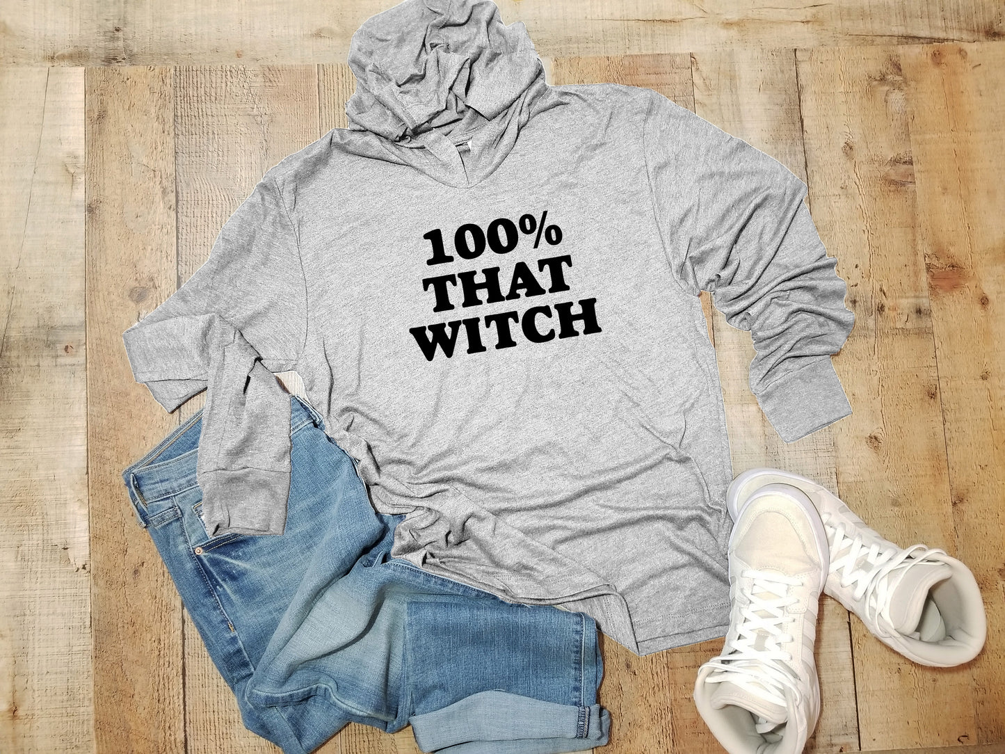 100% That Witch - Unisex T-Shirt Hoodie - Heather Gray