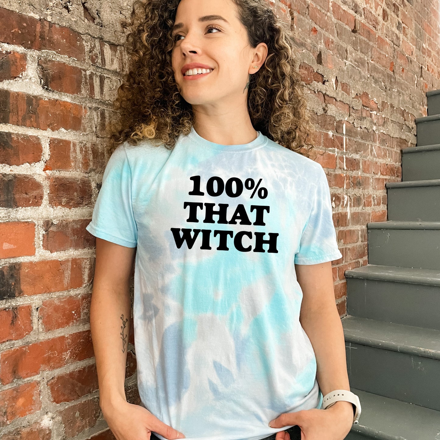 100% That Witch - Mens/Unisex Tie Dye Tee - Blue