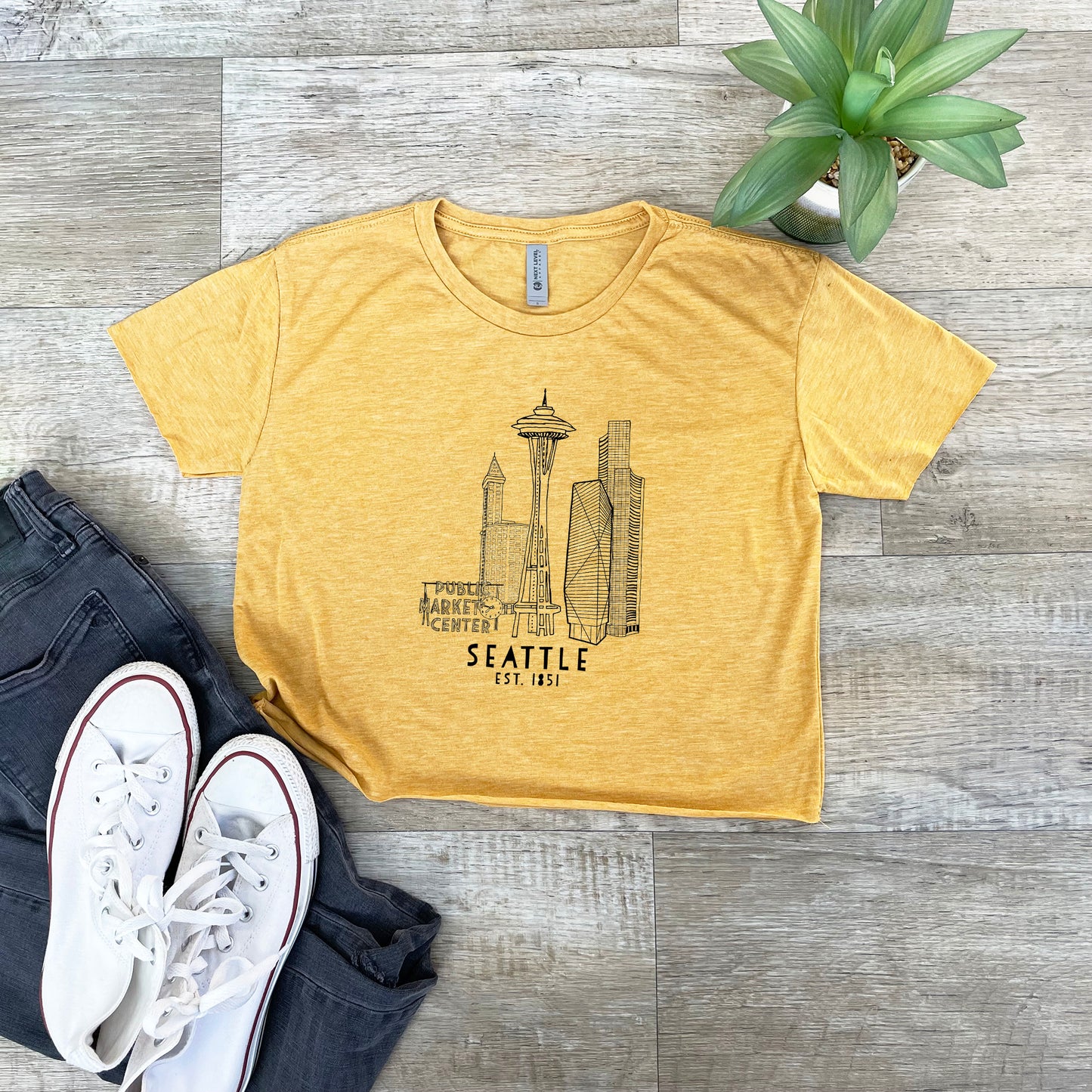 Seattle Skyline - Women's Crop Tee - Heather Gray or Gold