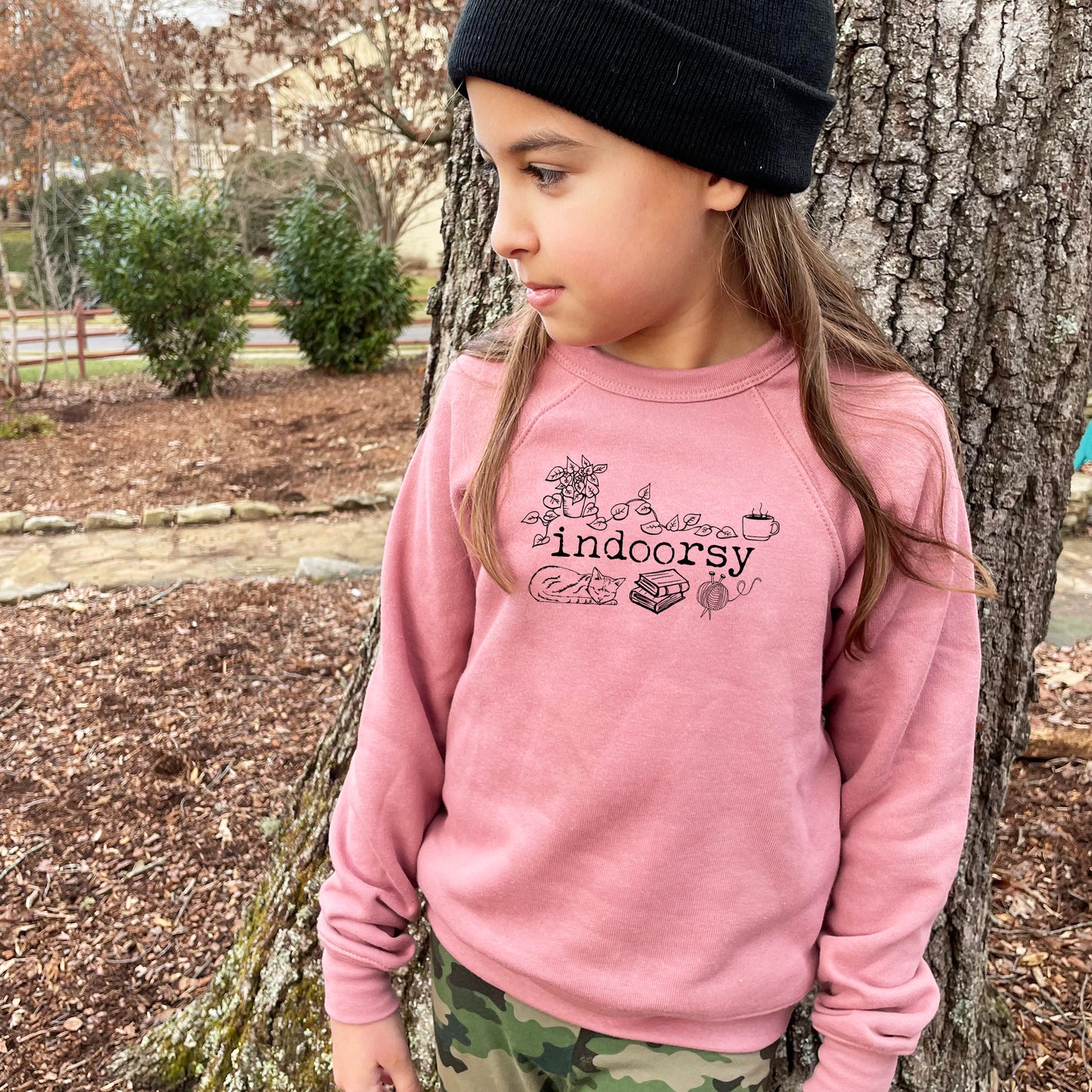 Indoorsy (Introverts, Cat) - Kid's Sweatshirt - Heather Gray or Mauve