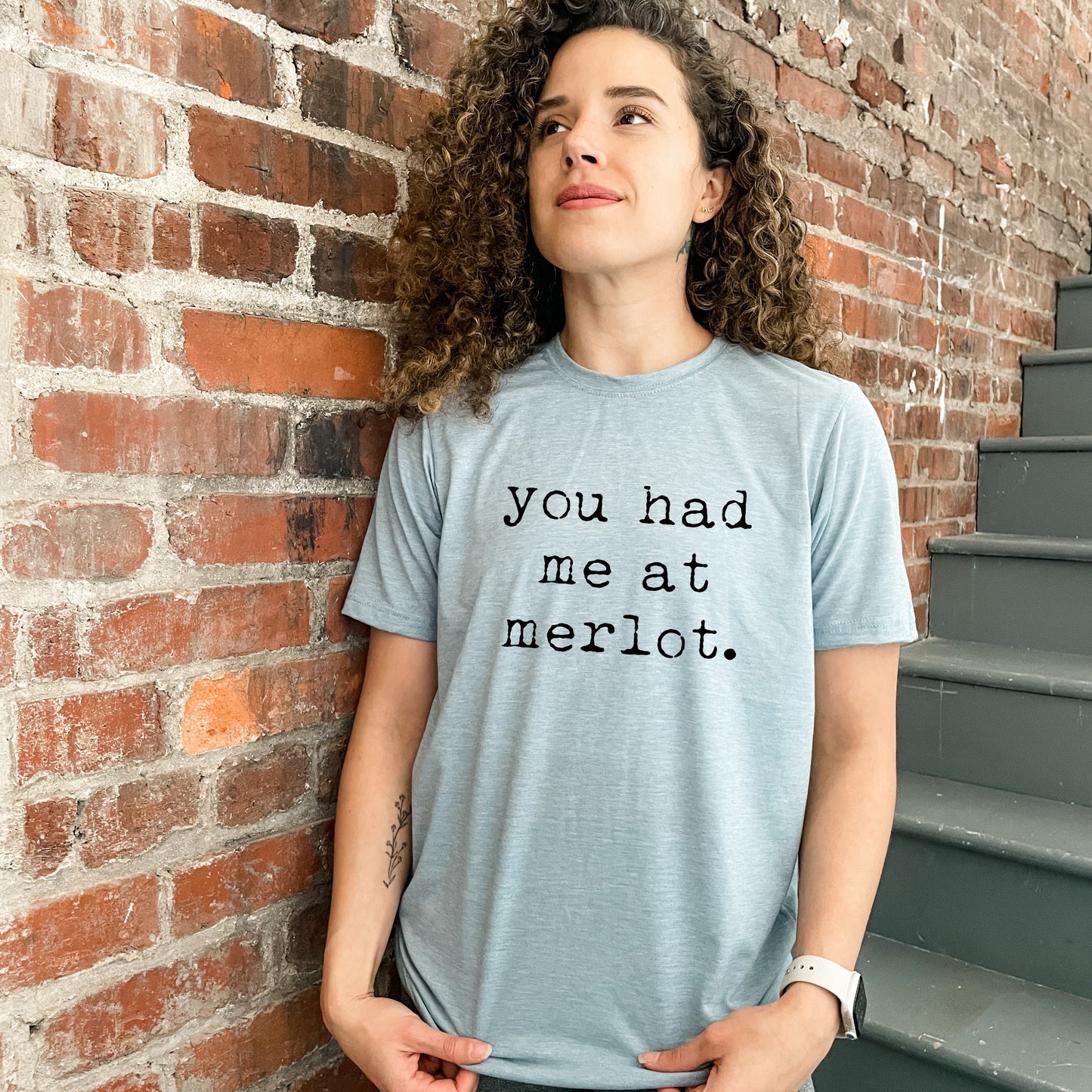 You Had Me At Merlot - Men's / Unisex Tee - Stonewash Blue, Sage, Lavender, or Heather Gray