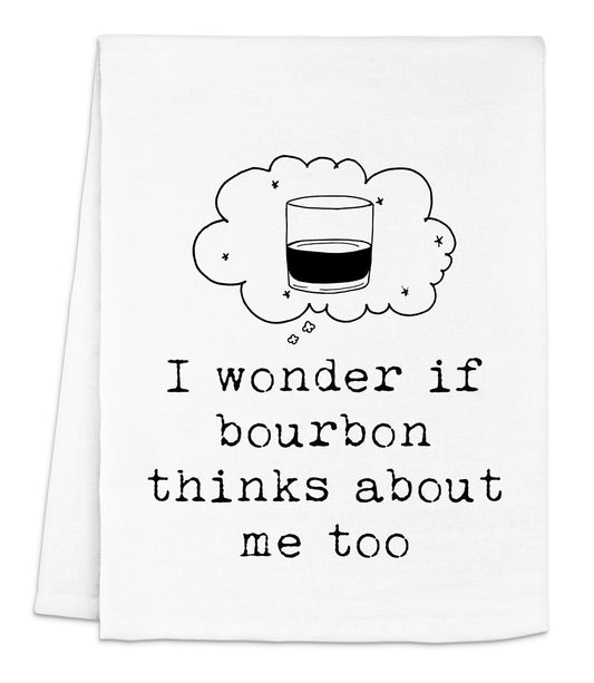 a tea towel with a thought bubble above it