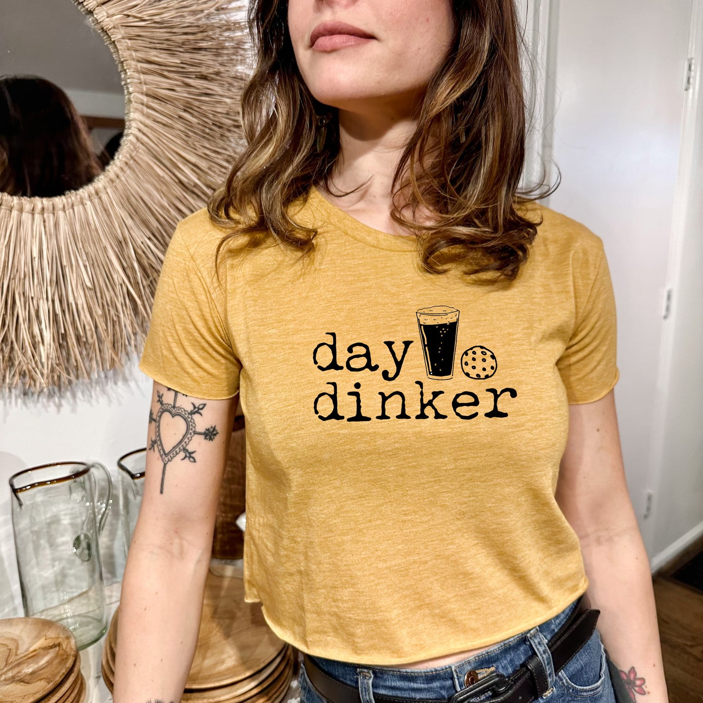 Day Dinker - Women's Crop Tee - Heather Gray or Gold
