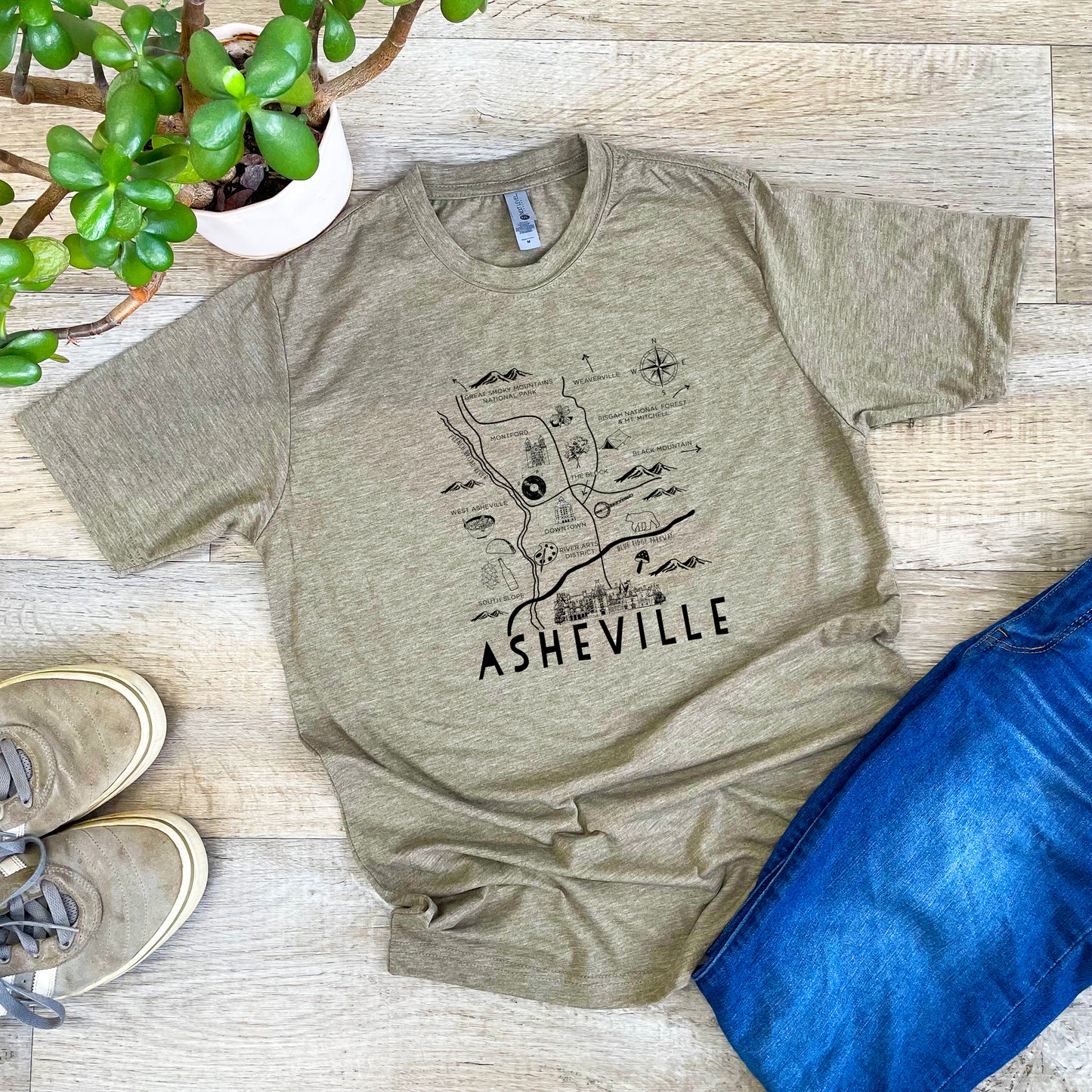 Asheville Map - Men's / Unisex Tee - Stonewash Blue, Sage, Lavender, or Heather Gray