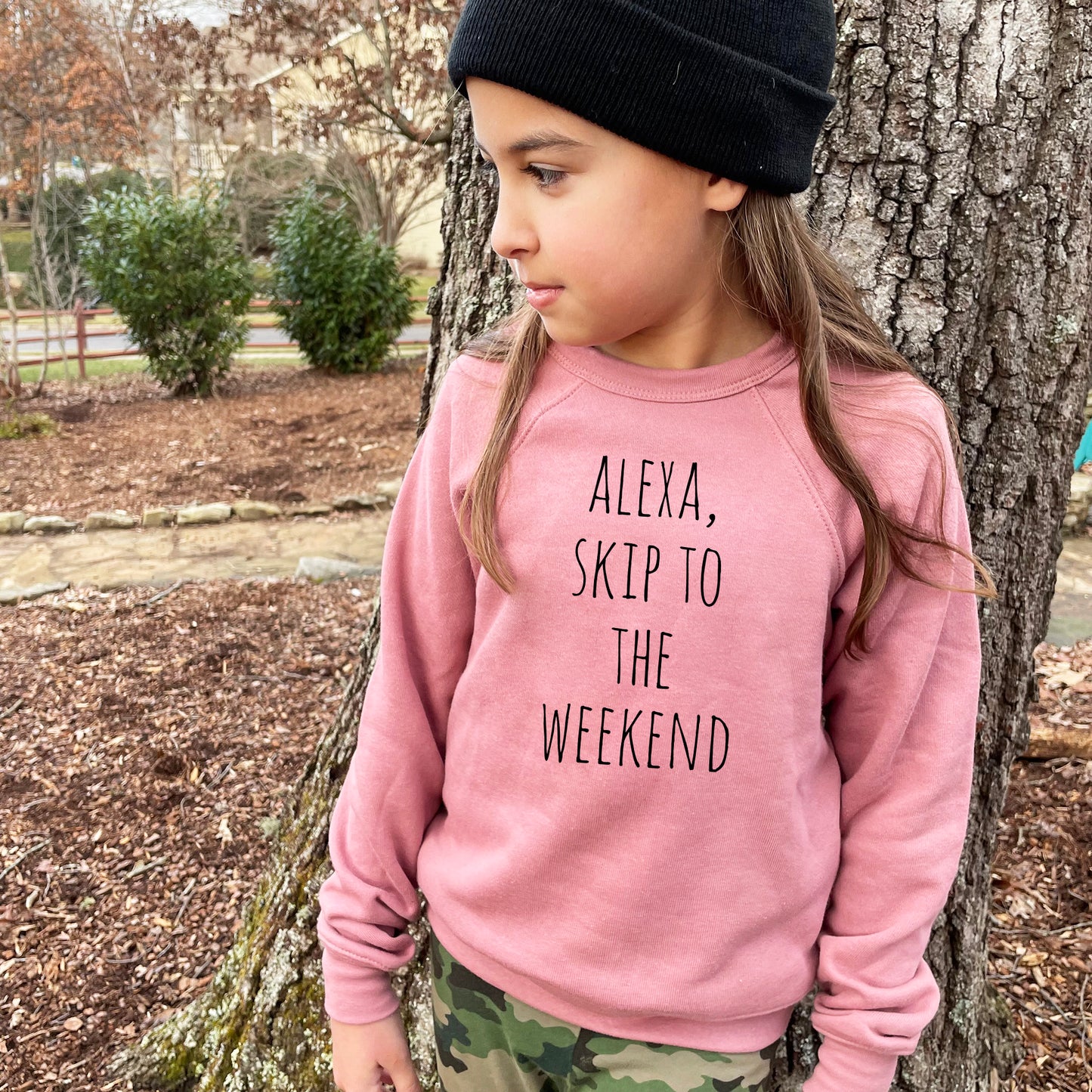 Alexa, Skip to the Weekend - Kid's Sweatshirt - Heather Gray or Mauve
