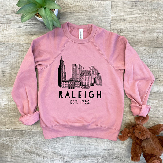 Raleigh Skyline (NC) - Kid's Sweatshirt - Heather Gray or Mauve