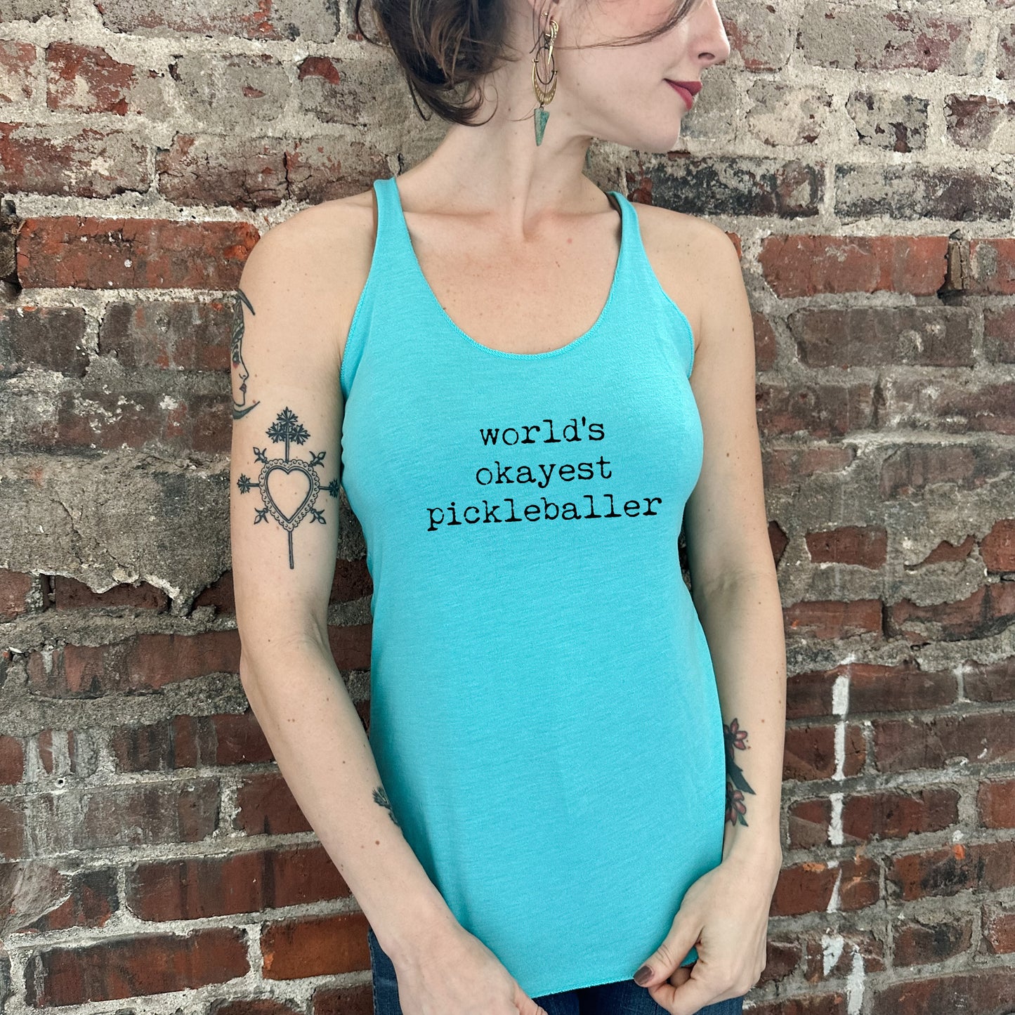 World's Okayest Pickleballer - Women's Tank - Heather Gray, Tahiti, or Envy