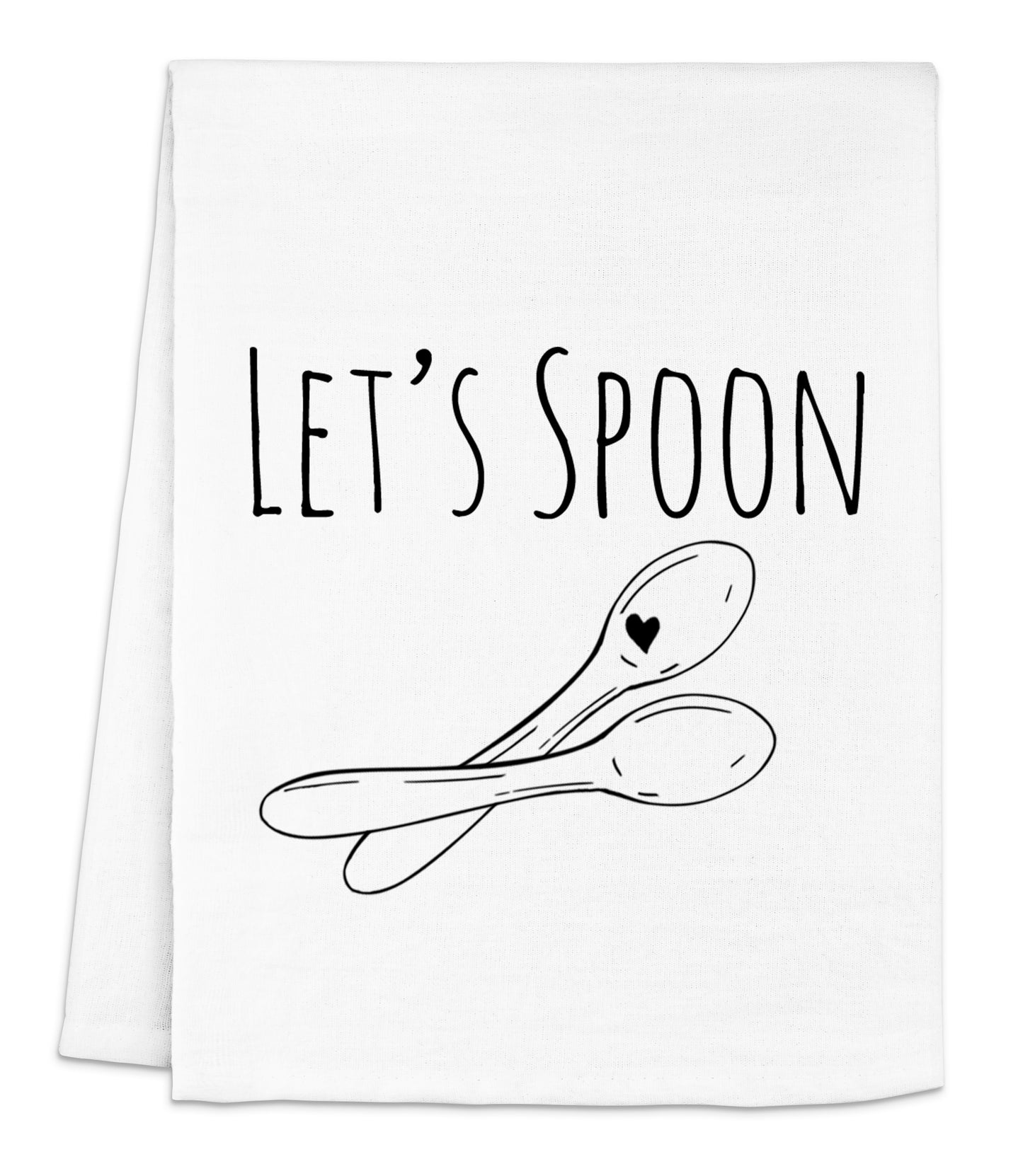 a white dish towel with the words let's spoon on it