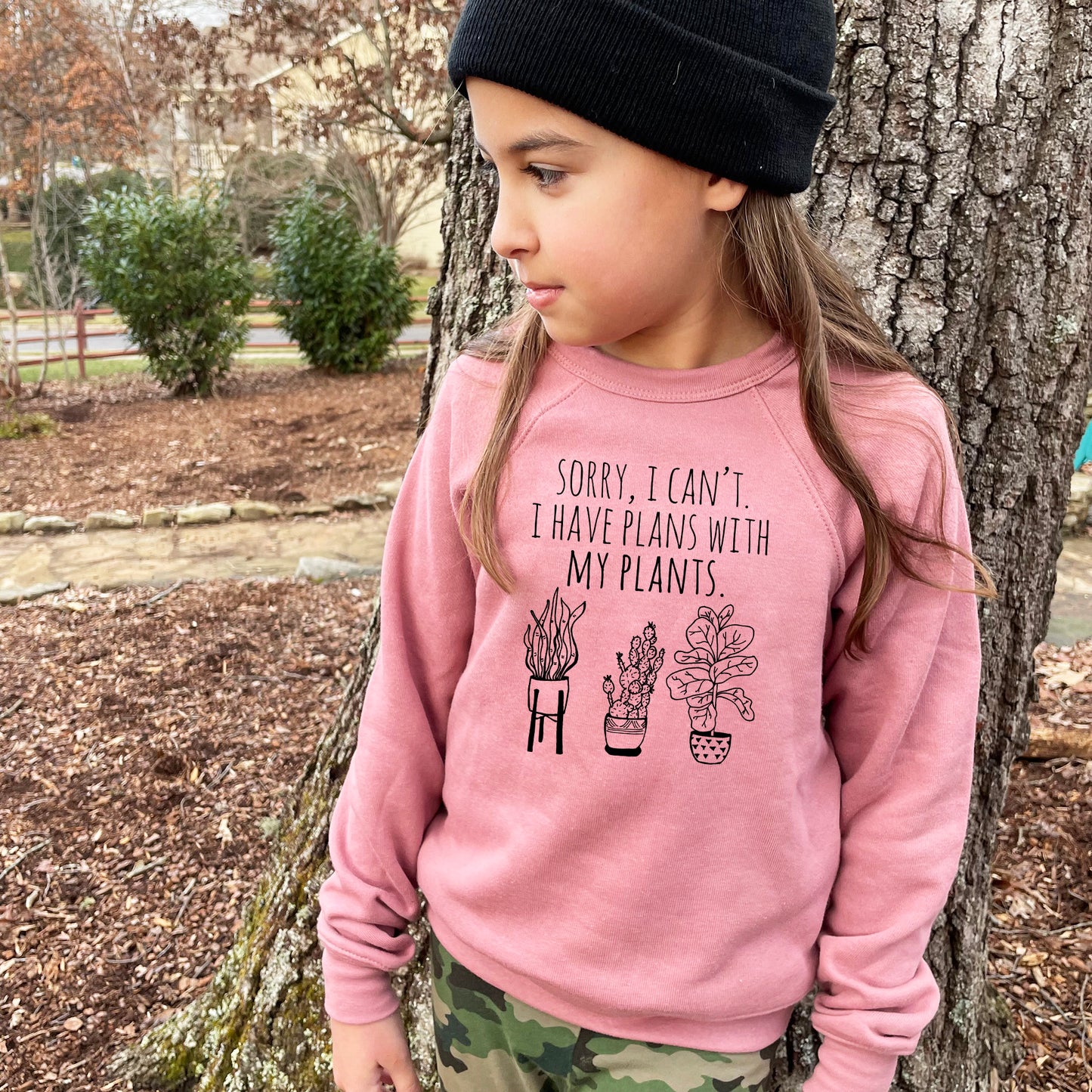 Sorry, I Can't. I Have Plans With My Plants - Kid's Sweatshirt - Heather Gray or Mauve