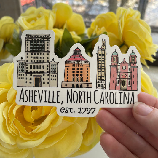 Downtown Historic Asheville, NC - Die Cut Sticker - MoonlightMakers